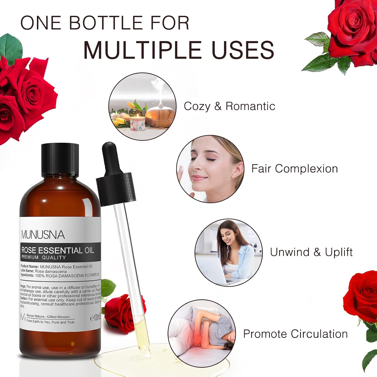 Detalle 1 de MUNUSNA Rose Essential Oil 100ml pure