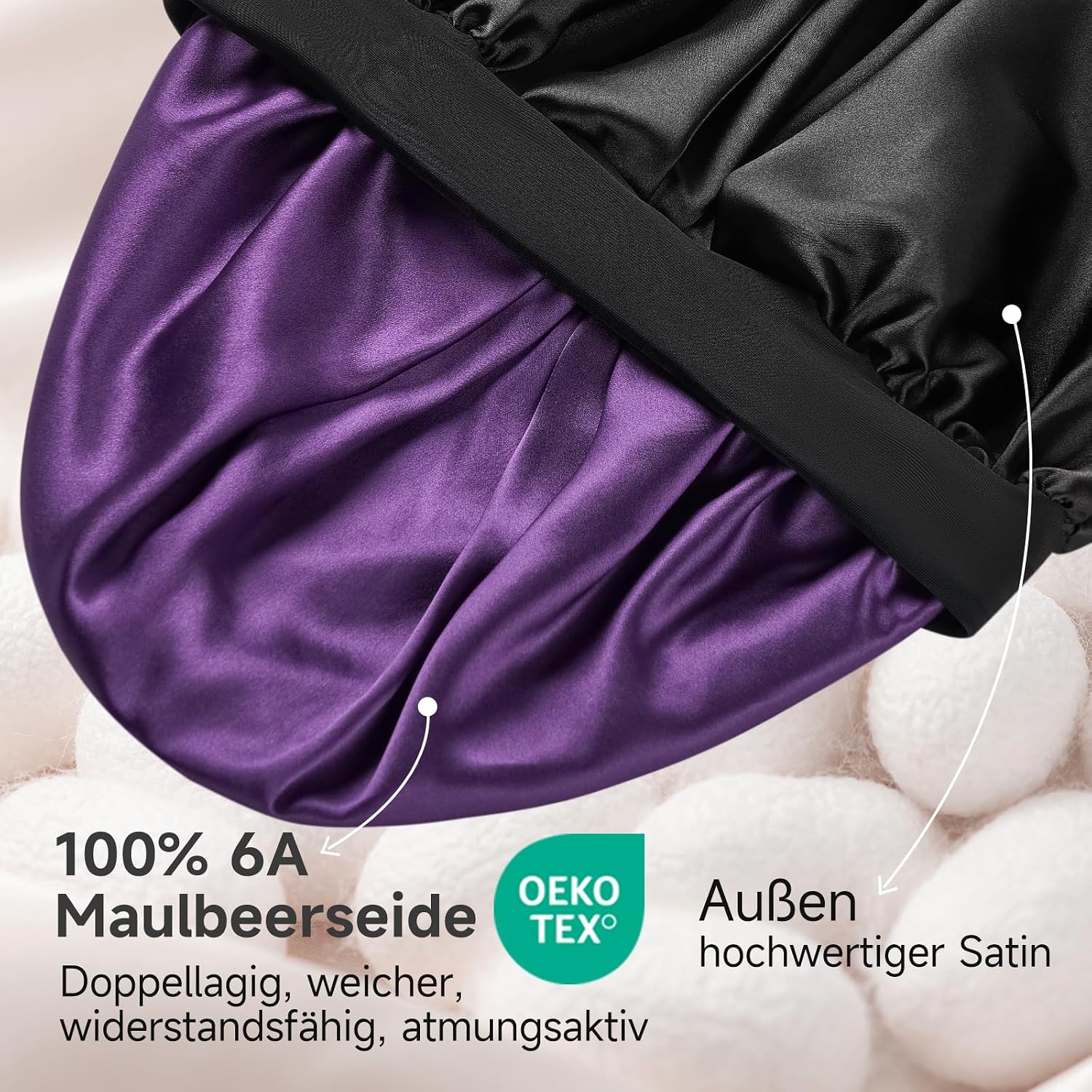 Detalle 2 de Umisleep Seiden Schlafhaube 22 Momme