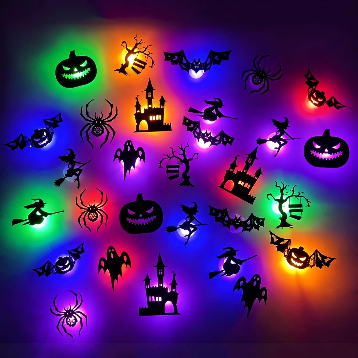 Detalle de KUKUTrue WSJXCDZ629 Halloween-leddecoraties, 30 stuks met meerkleurig knipperlicht