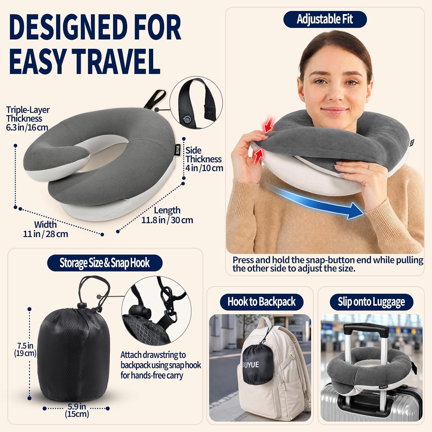 Thumbnail 4 de BUYUE Travel Neck Pillow 360° Support for Adults
