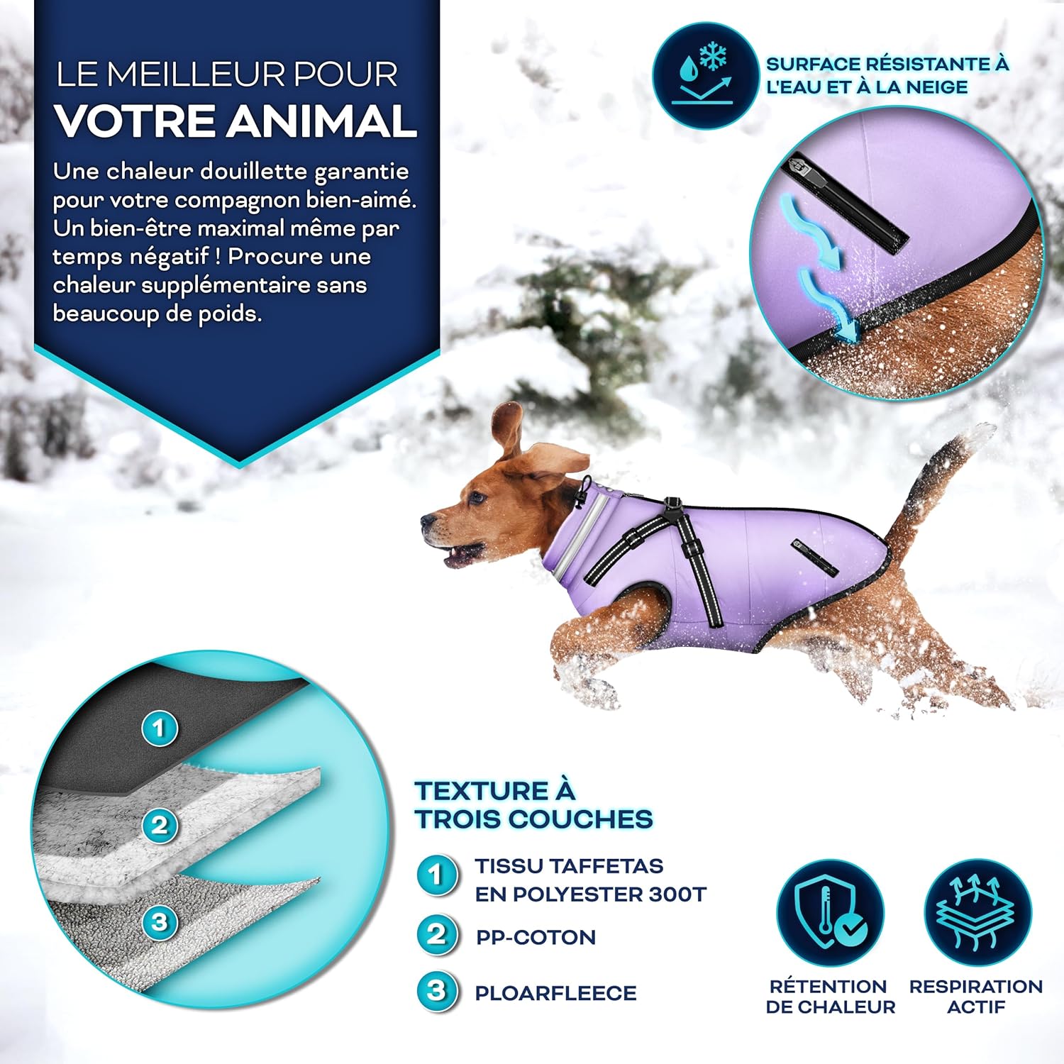 Thumbnail 4 de Manteau d’hiver pour chien TRESKO avec harnais et réflecteurs, imperméable + 15 sacs à crottes