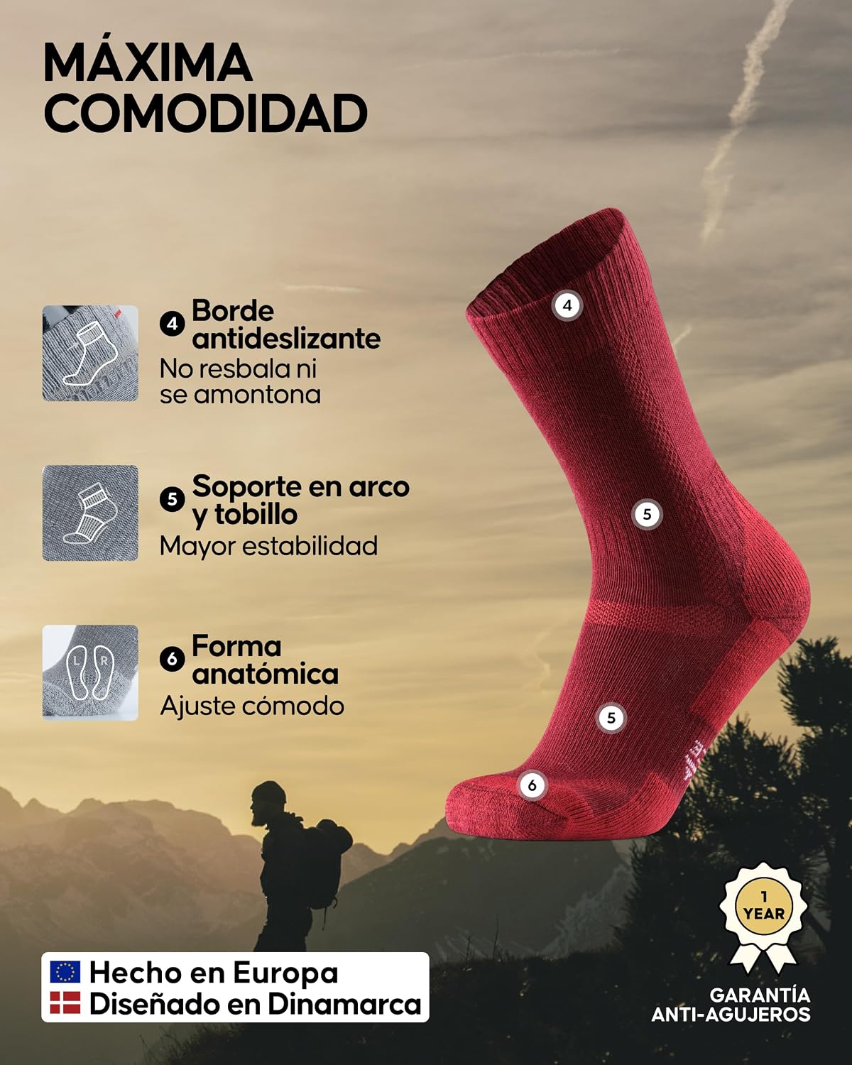 Detalle de DANISH ENDURANCE Juego 3 pack calcetines lana merino