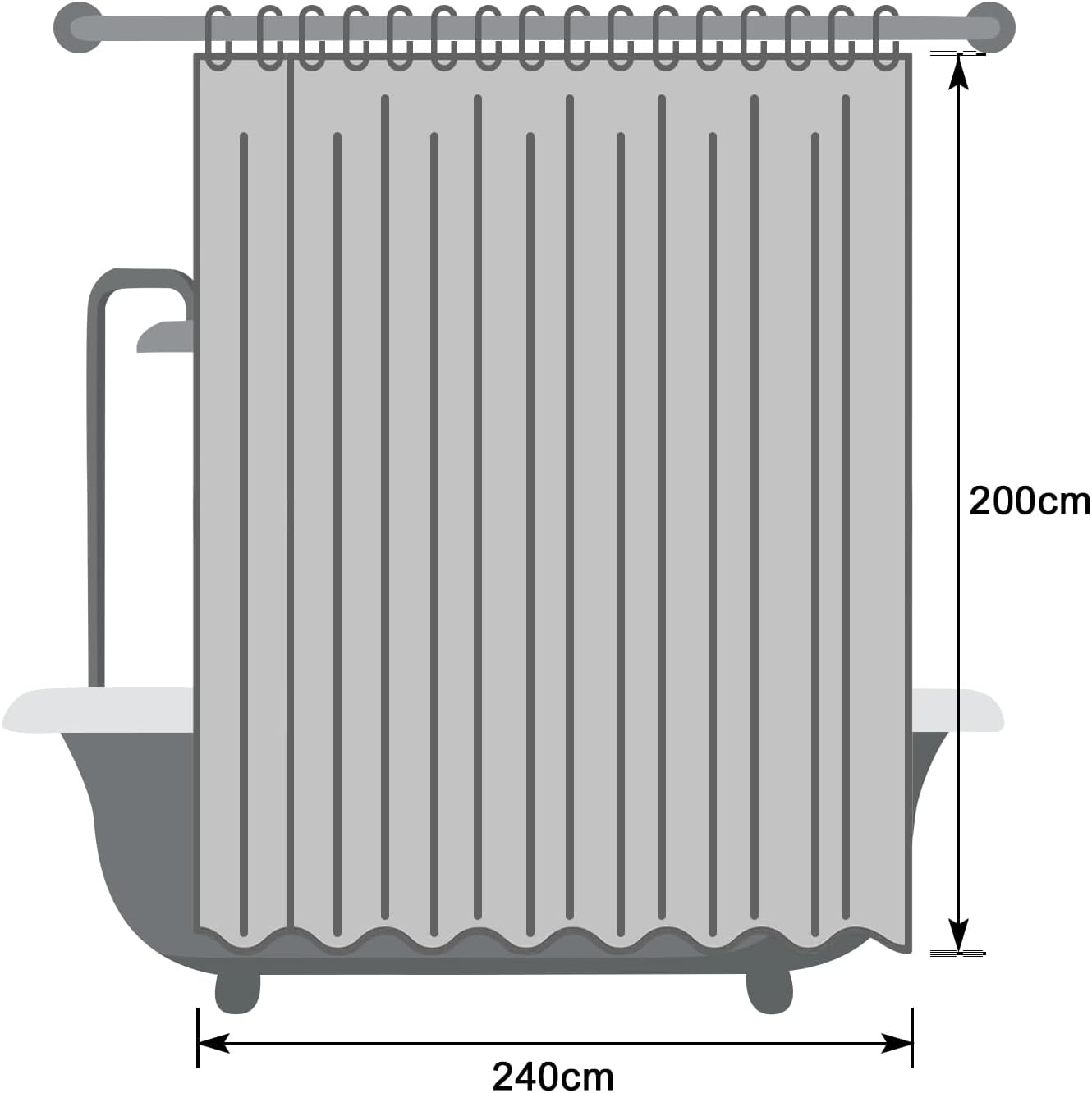 Thumbnail 6 de EurCross 240x200 Extra Breit Duschvorhang aus Polyester, dunkelgrau