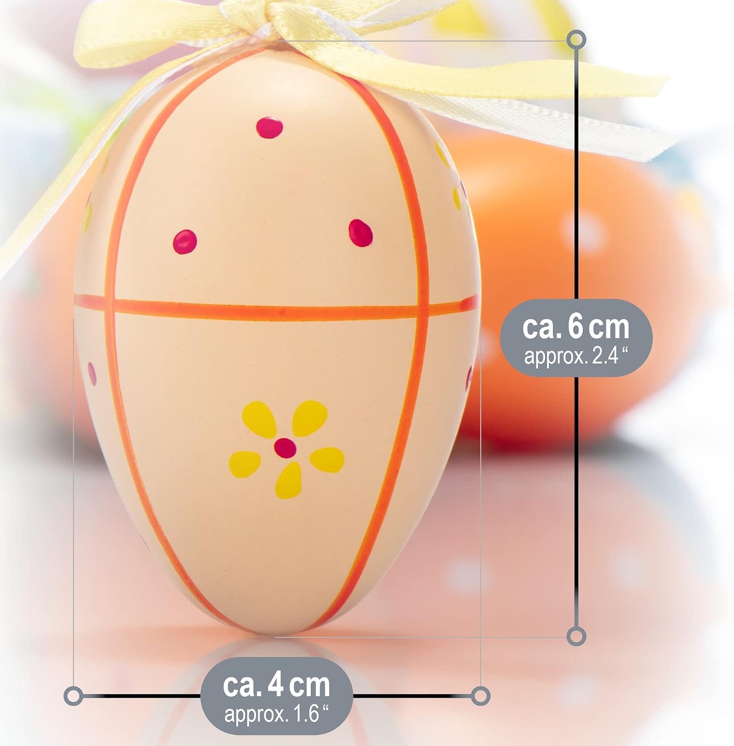 Thumbnail 6 de COM-FOUR® 24 Oeufs de Pâques Peints à la Main à Suspendre – Décorations colorées pour l’intérieur et l’extérieur