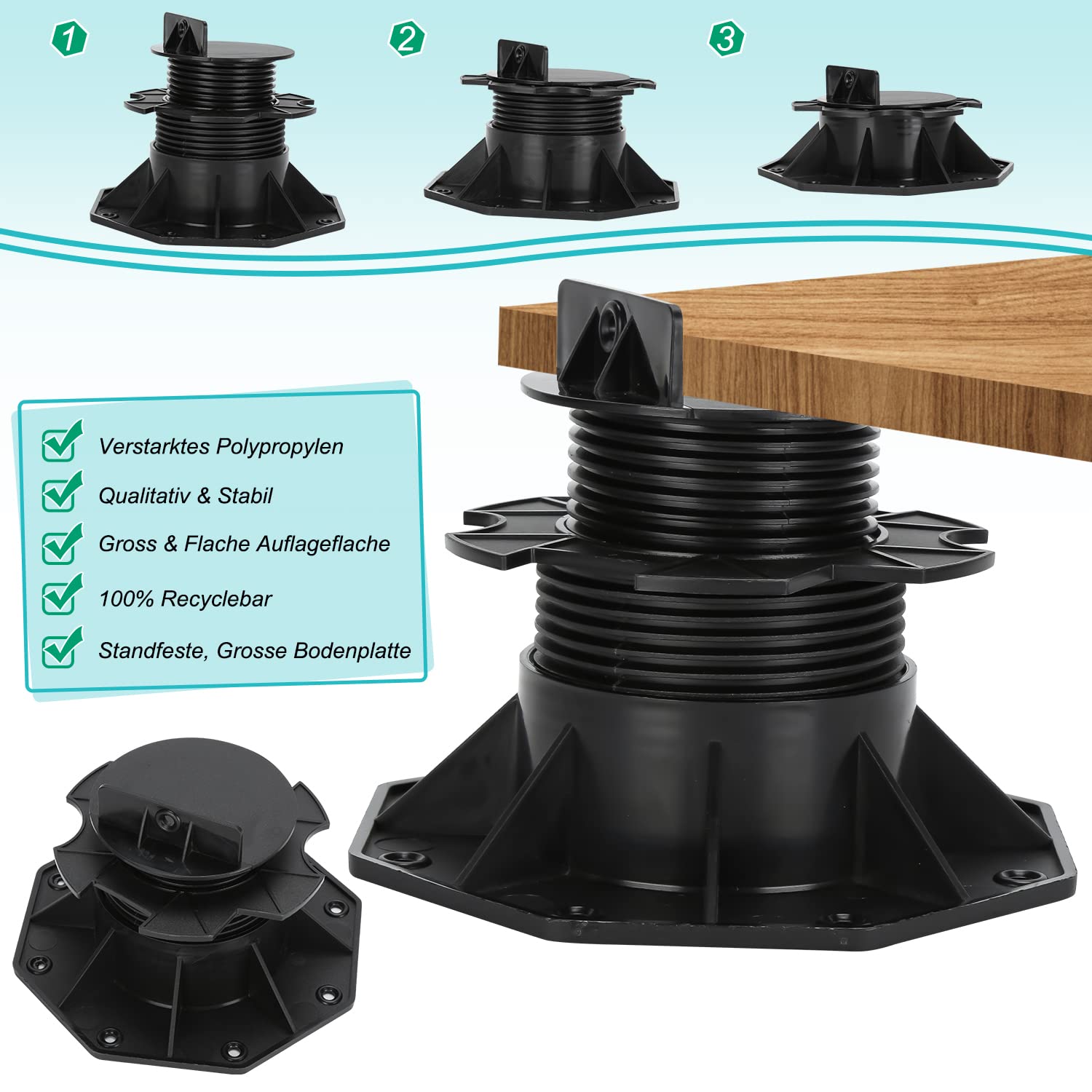 Thumbnail 6 de Daromigo Stelzlager Terrassenlager 50 Stück, höhenverstellbar 60–140 mm (Stellfüße) für Terrassenplatten/WPC