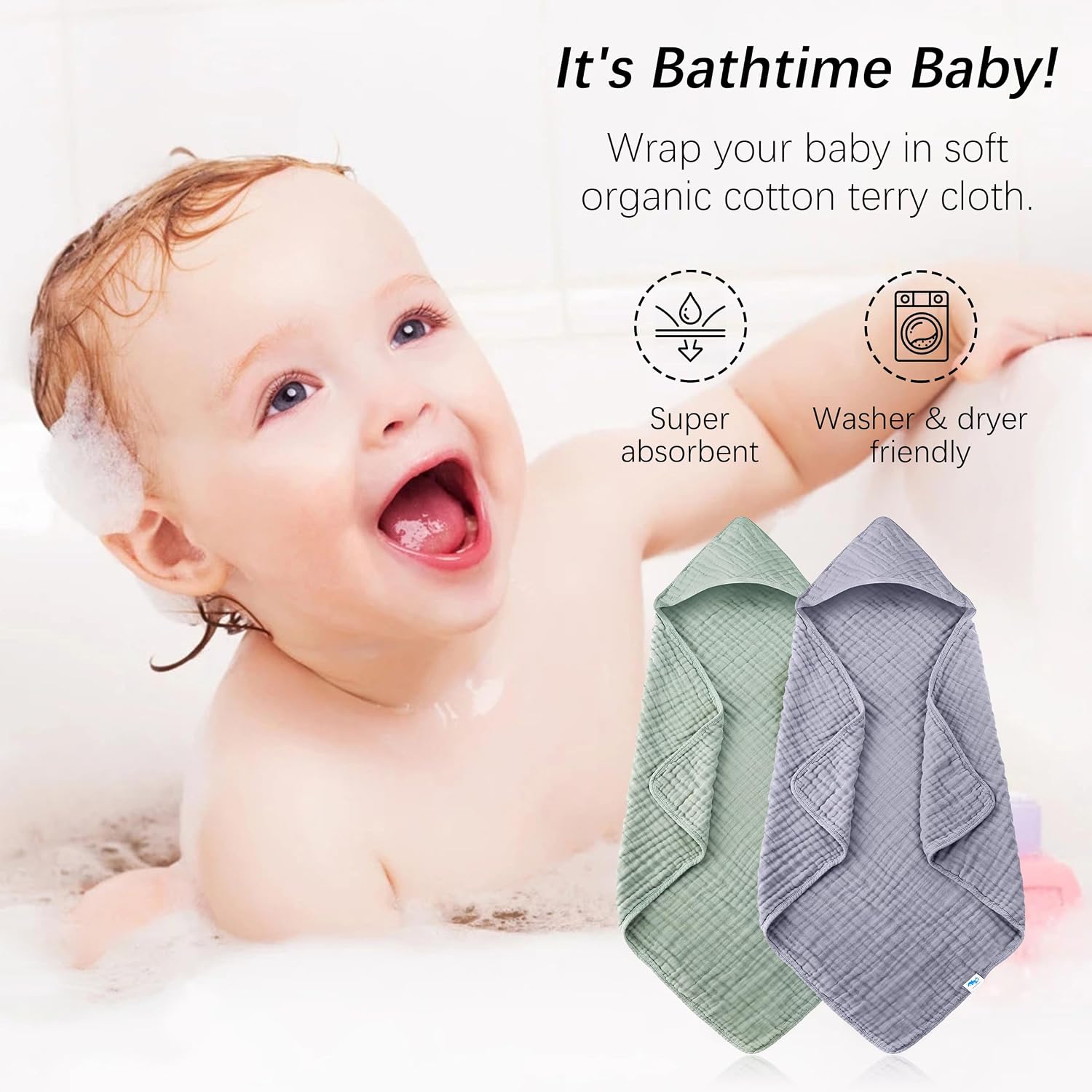 Detalle de SWEET DOLPHIN Hooded Baby Towels, 100% Cotton