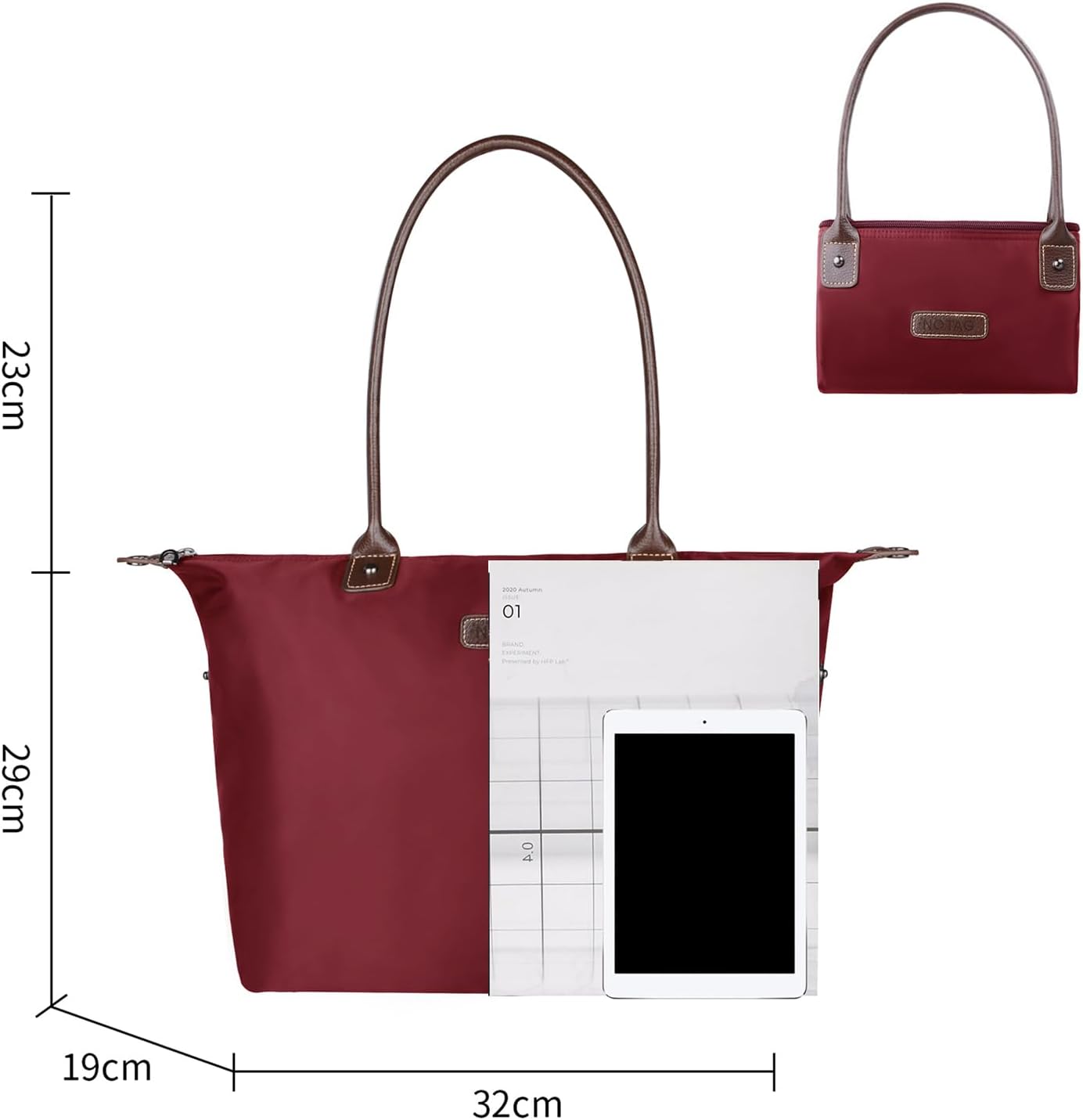 Detalle de NOTAG Foldable Tote Bag for Women – Waterproof Nylon Travel & Everyday Handbag