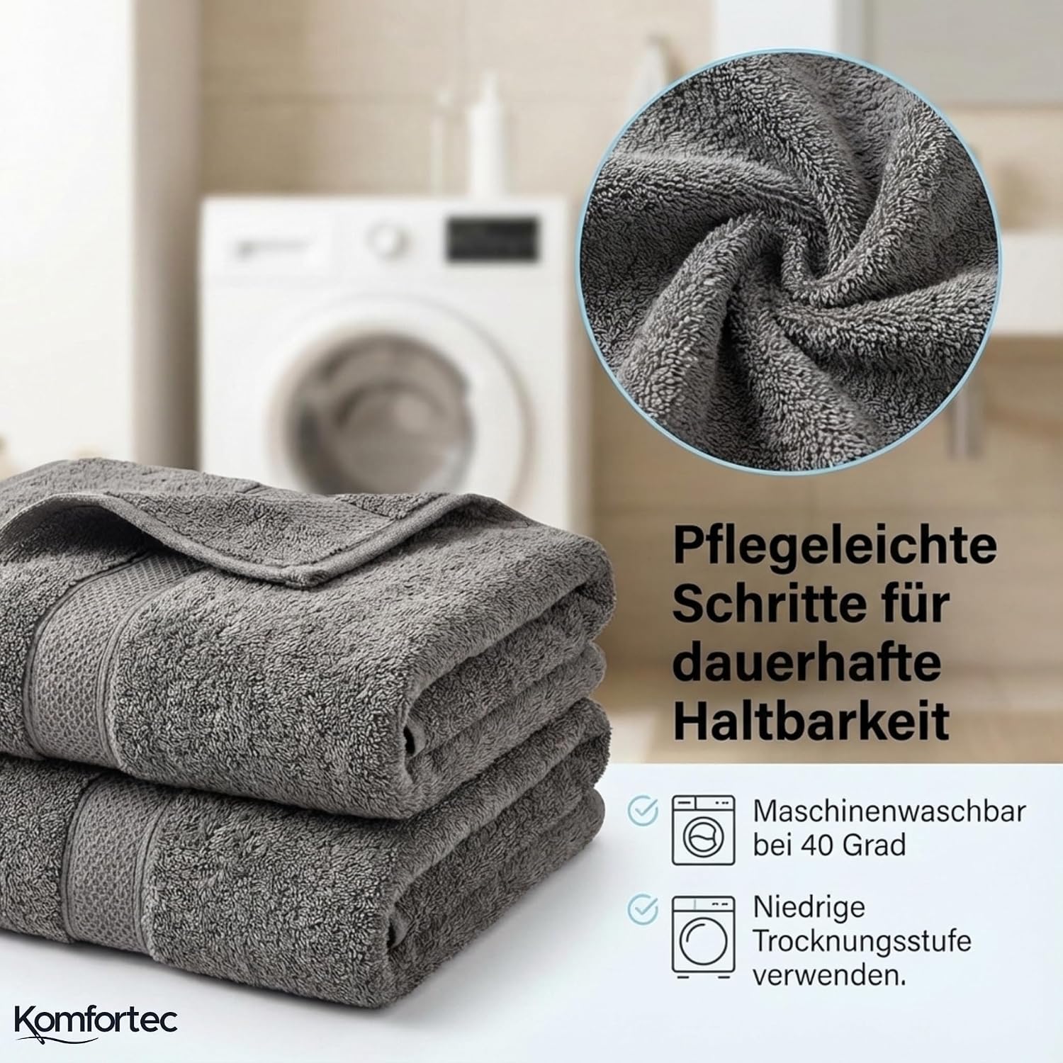 Detalle 2 de Komfortec 8er Handtücher Set (4 Badetücher 70x140 cm + 4 Handtücher 50x100 cm) aus 100% Baumwolle-Frottee in Anthrazit Grau