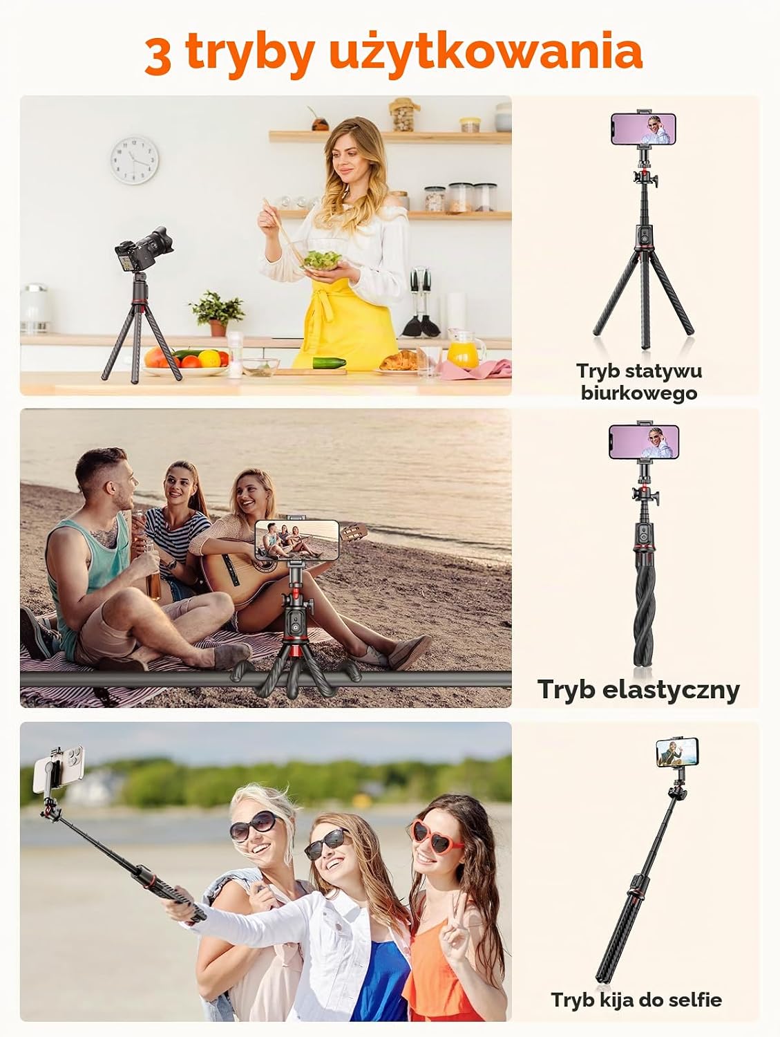 Detalle 2 de Rollei 23154 Easy Creator MonkeyPod – elastyczny statyw i kijek do selfie 2 w 1