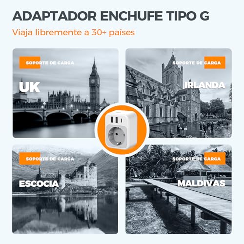 Detalle de TESSAN Paquete de 2 Adaptador Enchufe UK 4 en 1 con USB C y USB A