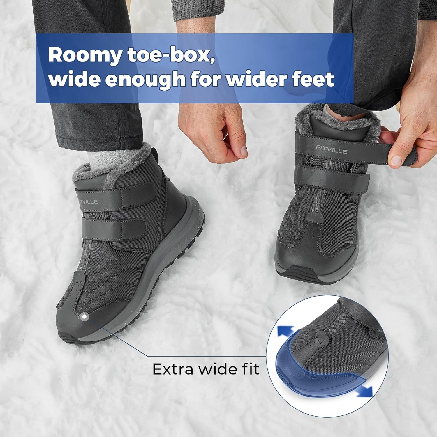 Thumbnail 4 de FitVille Winterschuhe Herren Extra Weit – Stiefel mit Klettverschluss, rutschfeste Winterstiefel für Outdoor