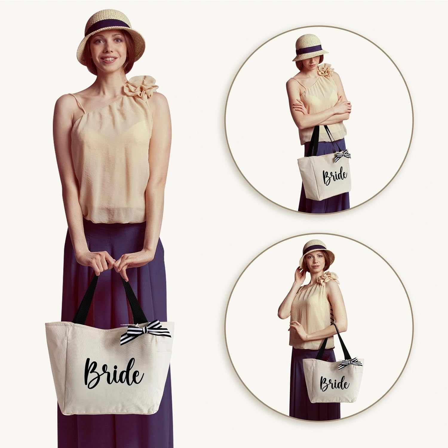 Detalle de Vavabox Handtasche Damen A-Z Reißverschluss Schultertasche – stilvolles Geschenk für Braut, Brautjungfern und Alltag