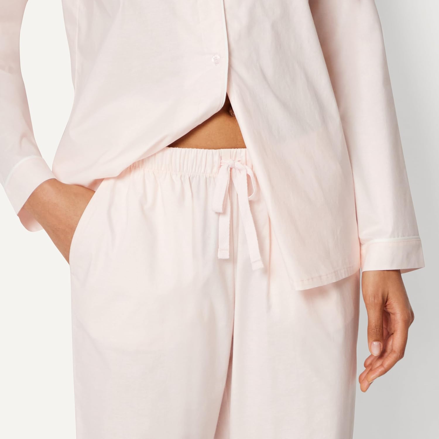 Detalle de Amazon Essentials Women's Cotton Stretch Poplin Pajama Set – Long Sleeve Shirt & Pants