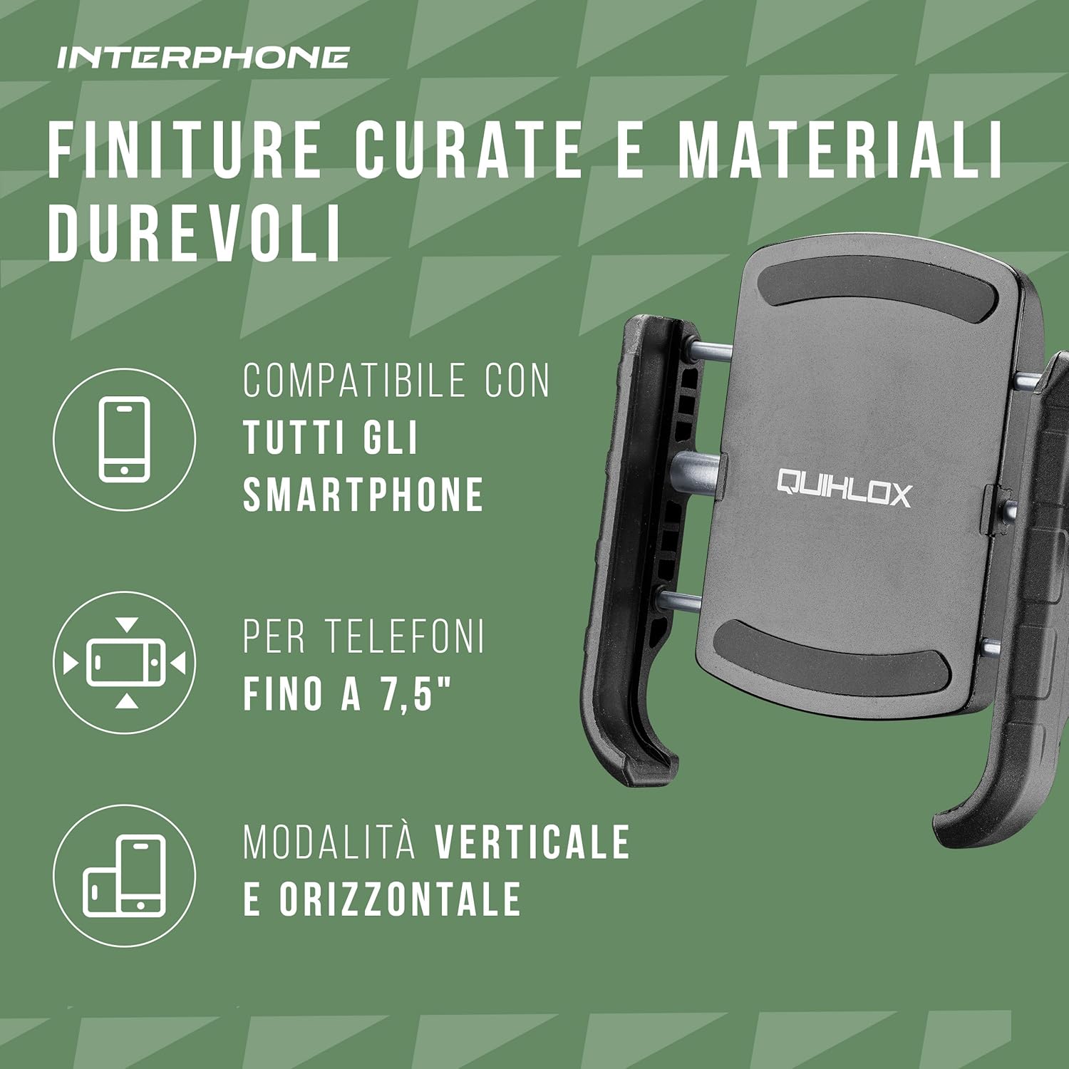 Thumbnail 2 de INTERPHONE QUIKLOX Crab: PortaCellulare Moto universale 3,5"–7" per tutte le cover