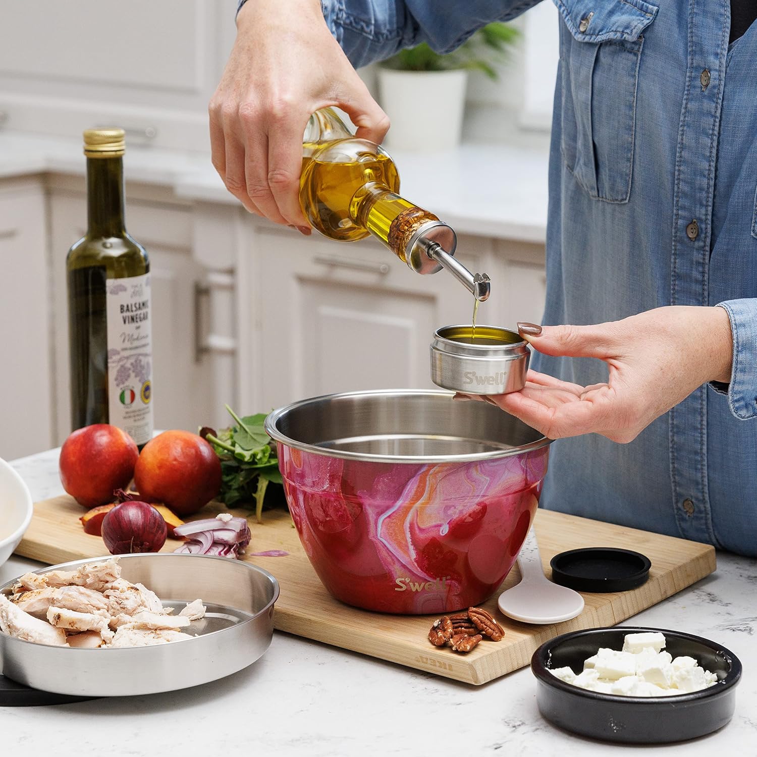 Detalle 2 de S'well Rose Agate Salad Bowl Kit, 1.9L Stainless Steel with Removable Tray