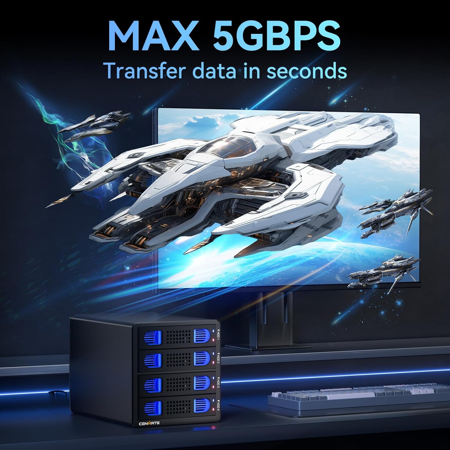 Thumbnail 2 de cenmate 4-Schacht Festplattengehäuse für 2,5/3,5" SATA HDD/SSD mit Lüfter und USB 3.0 (USB A/C)