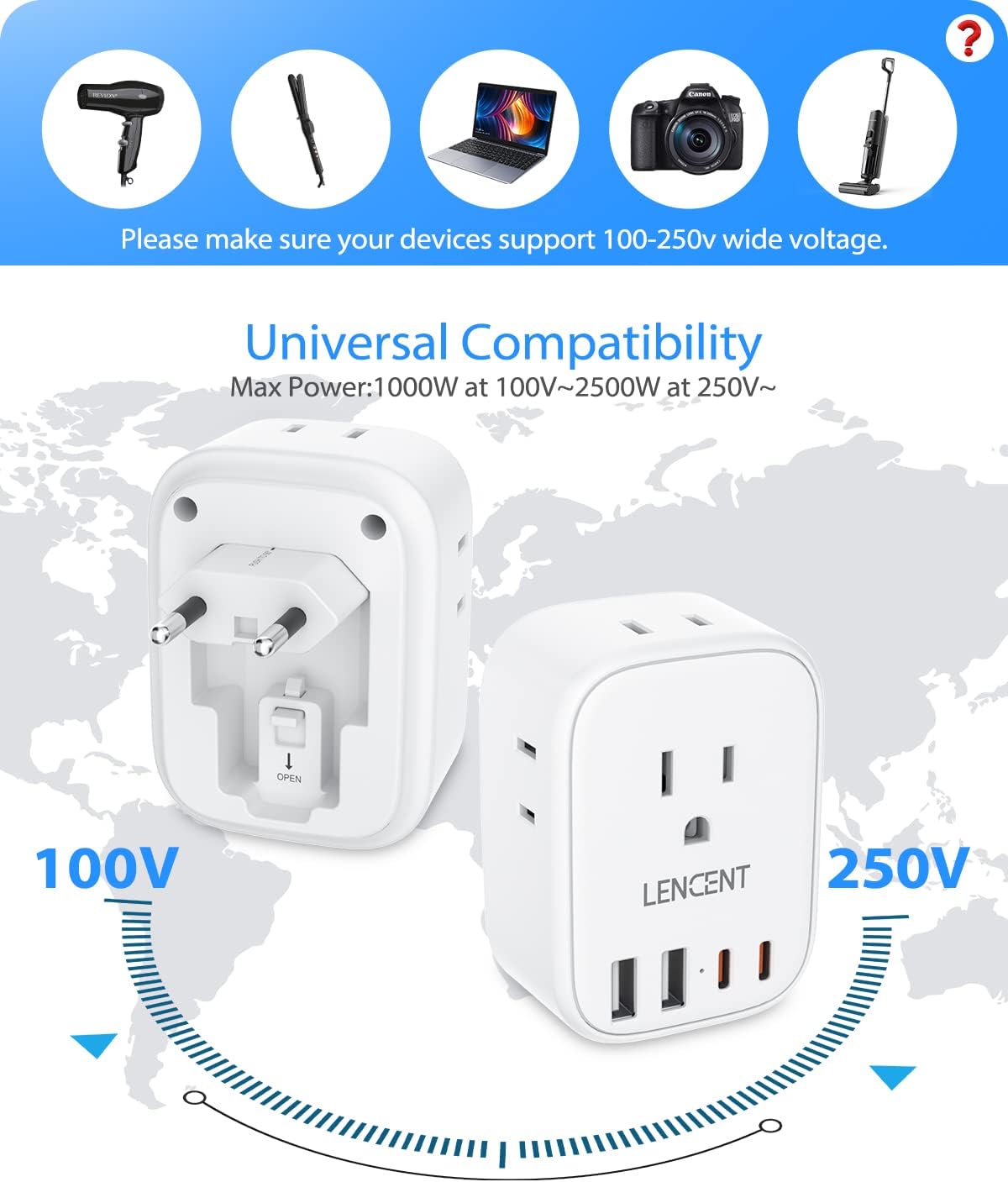 Detalle 2 de LENCENT European Travel Plug Adapter with 4 USB Ports