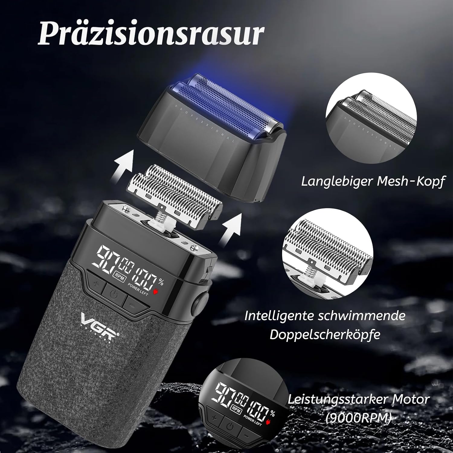 Detalle de VGR 640 S3 3-in-1 Herren-Haarschneidemaschine: Haarschneider, Trimmer & Folienrasierer-Set