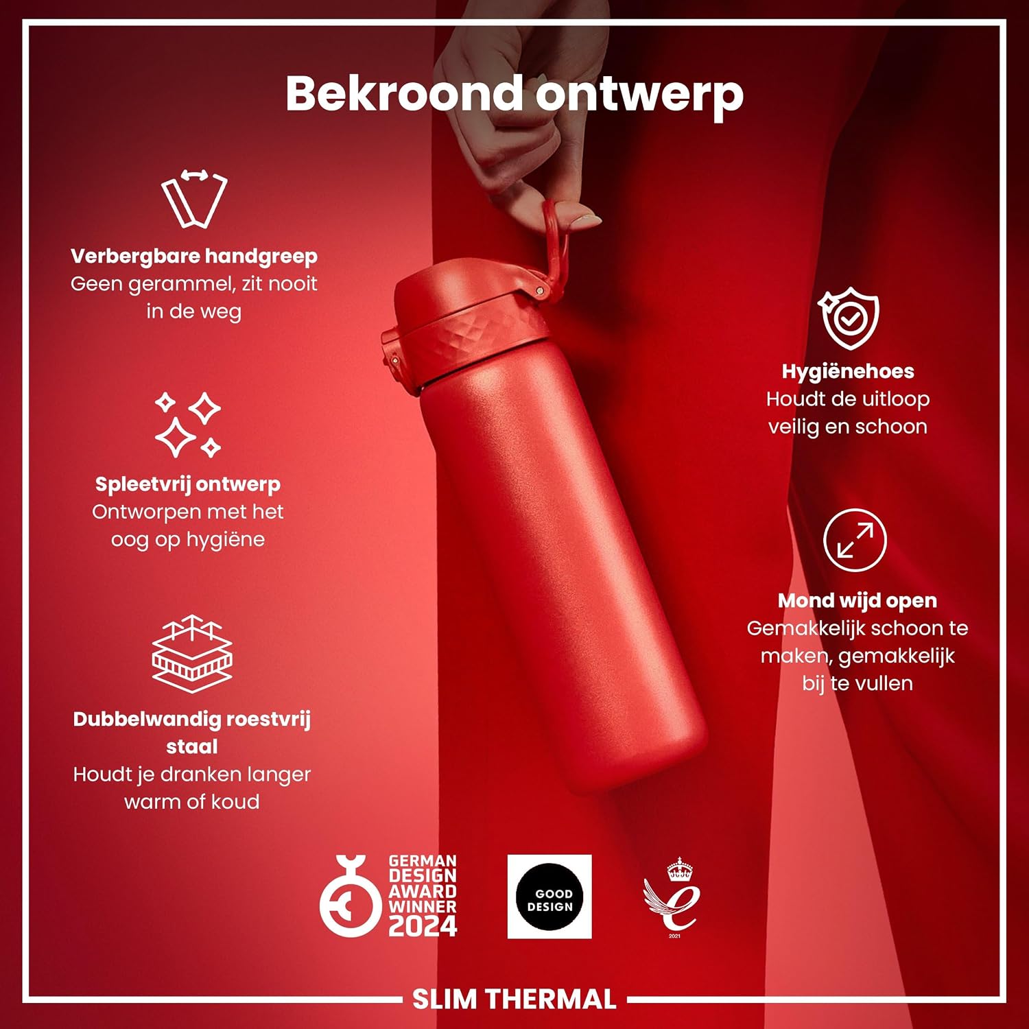 Detalle de ION8 Vakuumisolierte Edelstahl-Trinkflasche 500 ml – Auslaufsicher, Einhandöffnung, Spülmaschinenfest
