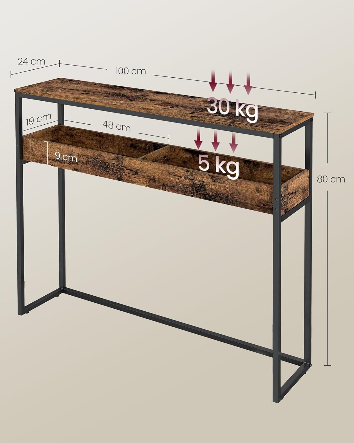 Detalle de VASAGLE LNT091K01 tavolo console 24x100x80 cm