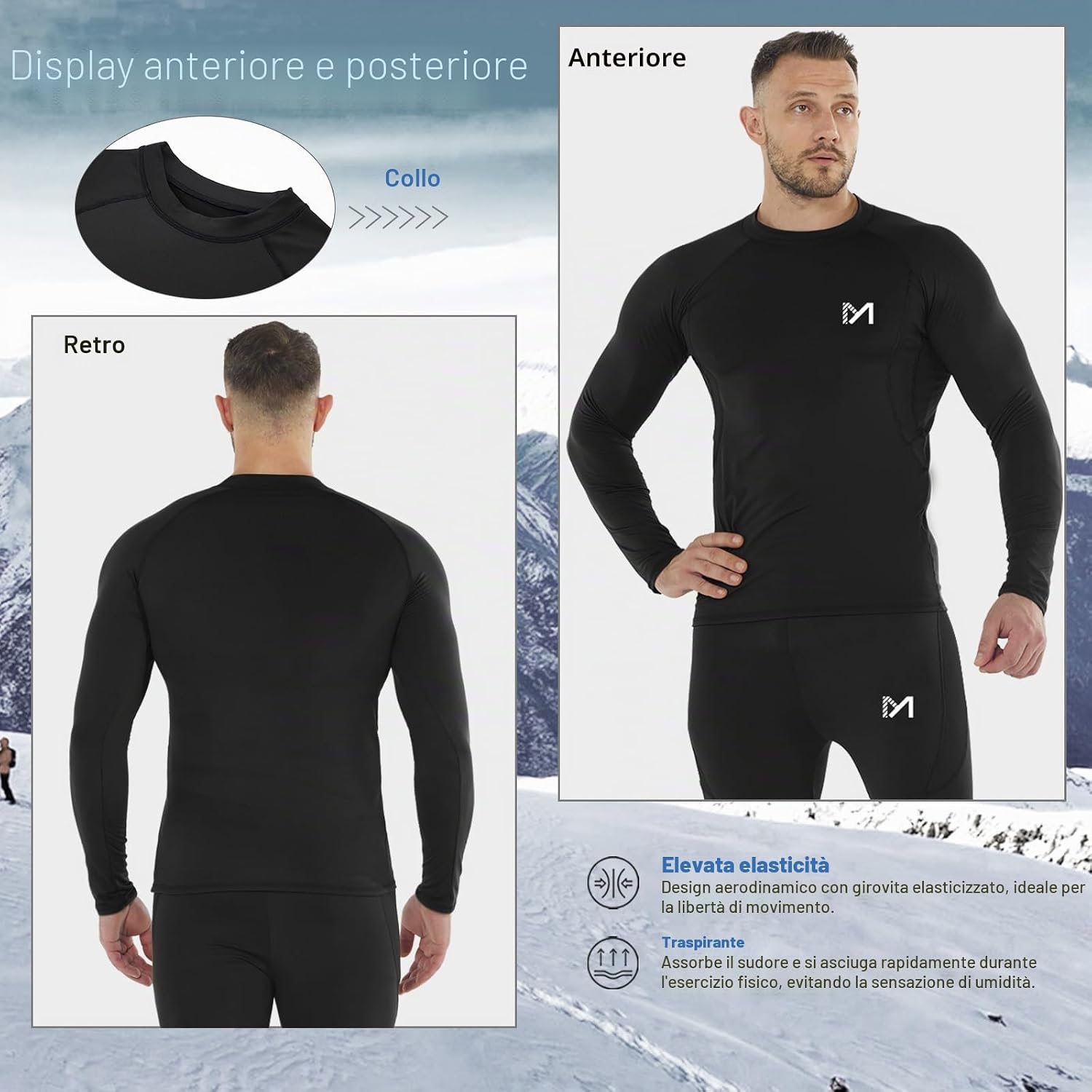 Detalle de MEETWEE Maglia Termica Uomo a Manica Lunga – Baselayer compressiva per corsa, ciclismo e palestra