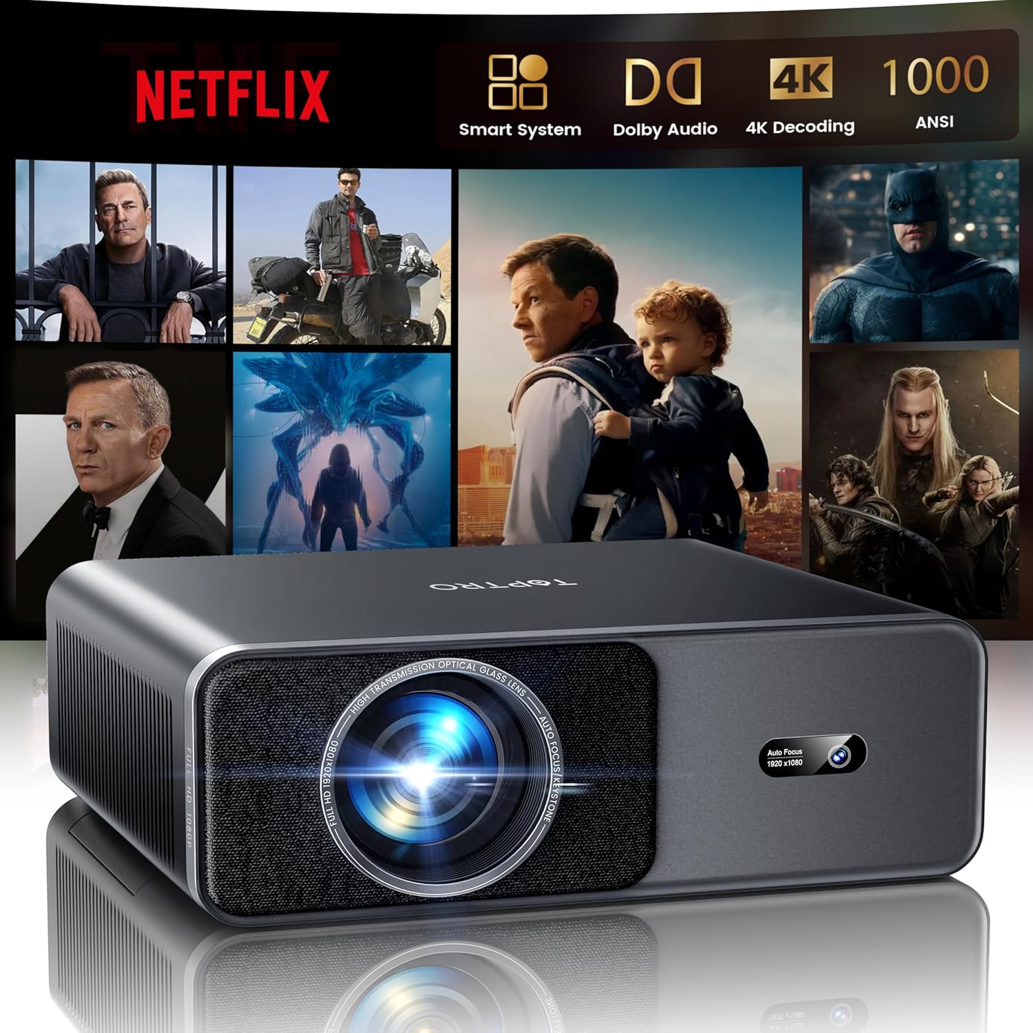 Detalle de TOPTRO Smart Beamer 4K Heimkinoprojektor 1000 ANSI