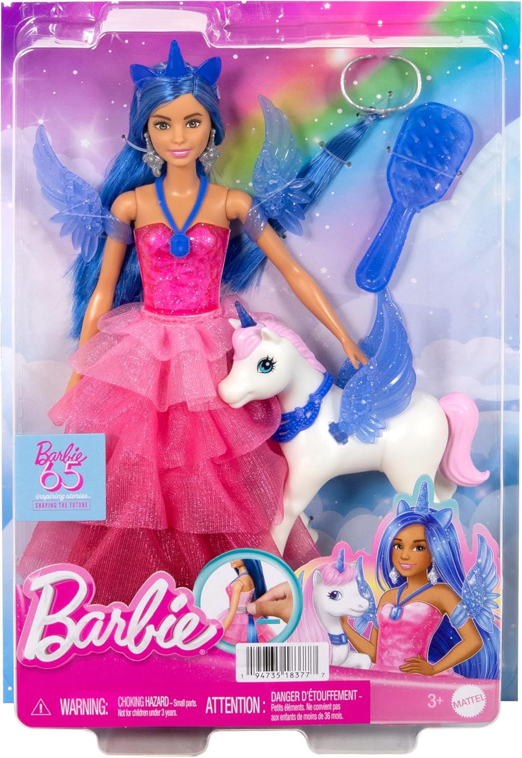 Thumbnail 6 de Barbie „Ein verborgener Zauber“ – Puppe mit Einhorn, abnehmbaren Saphirflügeln und Haarbürste (ab 3 Jahren)