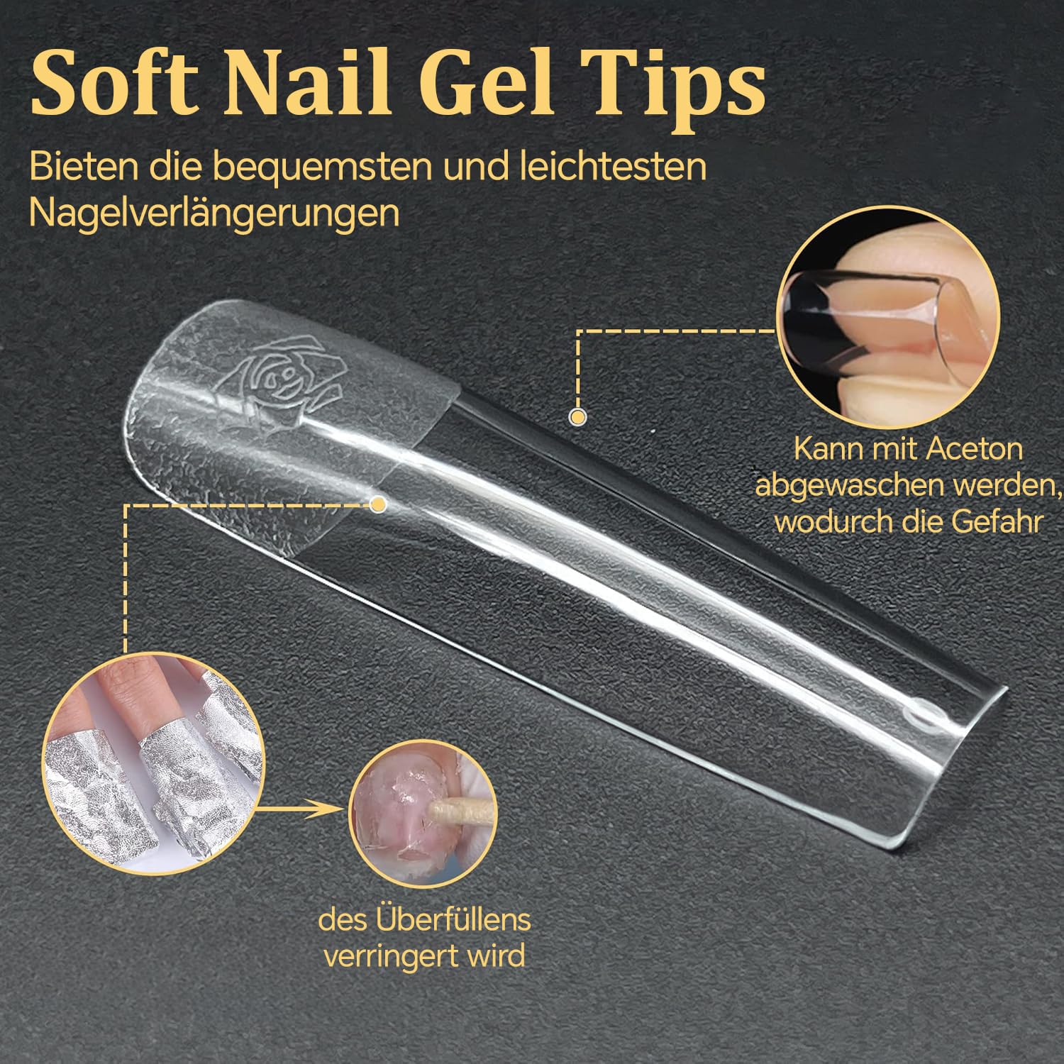 Detalle de UNA GELLA Tips für Gelnägel Extra Lange Square – 216 Stück in 12 Größen (No C-Kurve)