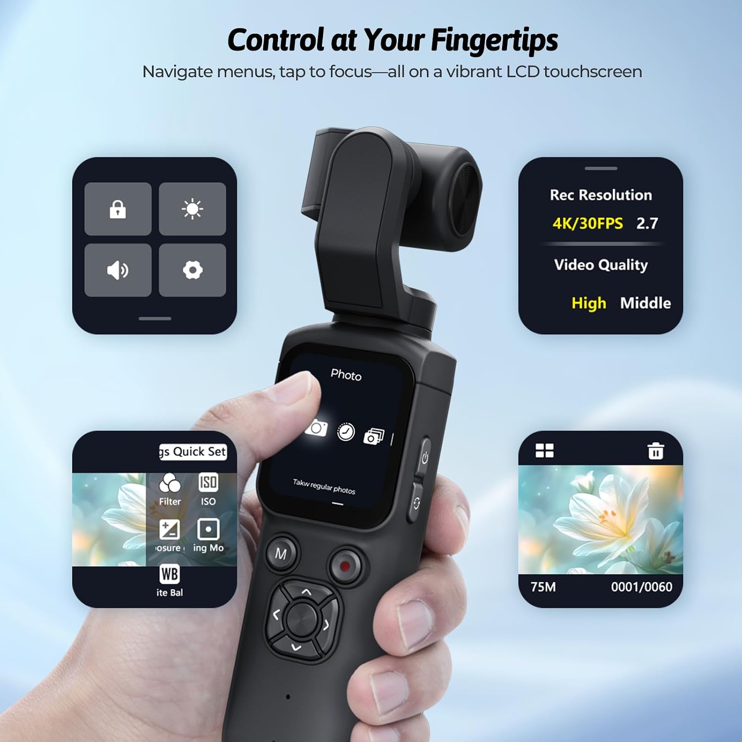Thumbnail 4 de Crxythmenon 4K Vlogging Camera for YouTube — 75MP Pocket Digital Camera with 330° Gimbal
