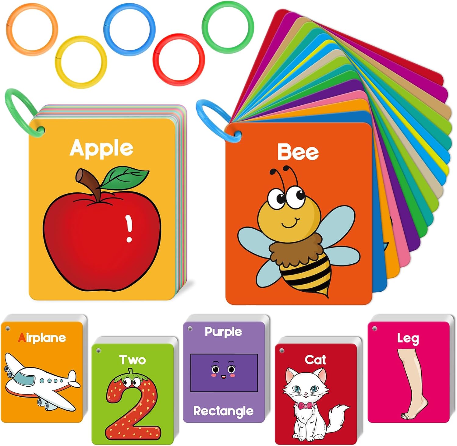 Detalle de Torlam Toddler Flash Cards (60 Double-Sided Cards) for Alphabet, Numbers, Shapes, Colors & First Words