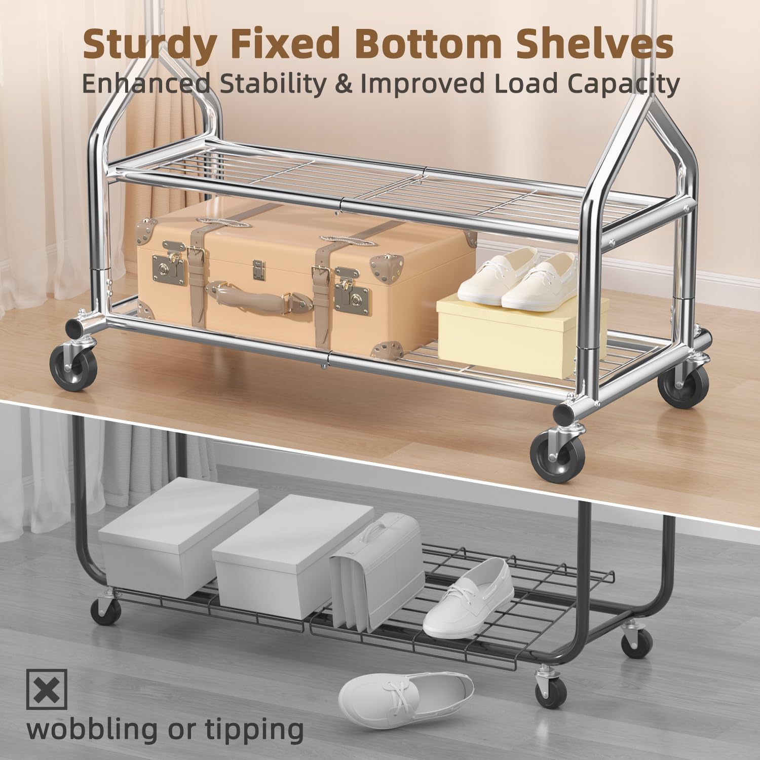 Thumbnail 6 de EAGMAK UKGRP070 Rolling Clothes Rack with Adjustable Height and 2 Shelves