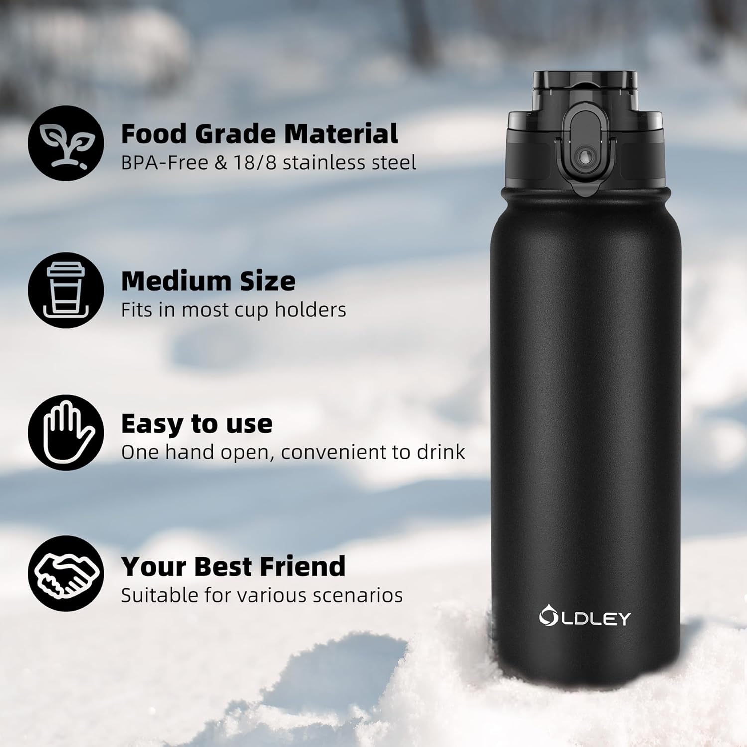 Thumbnail 5 de OLDLEY 600ml Stainless Steel Water Bottle – Double Walled, Leakproof and BPA Free