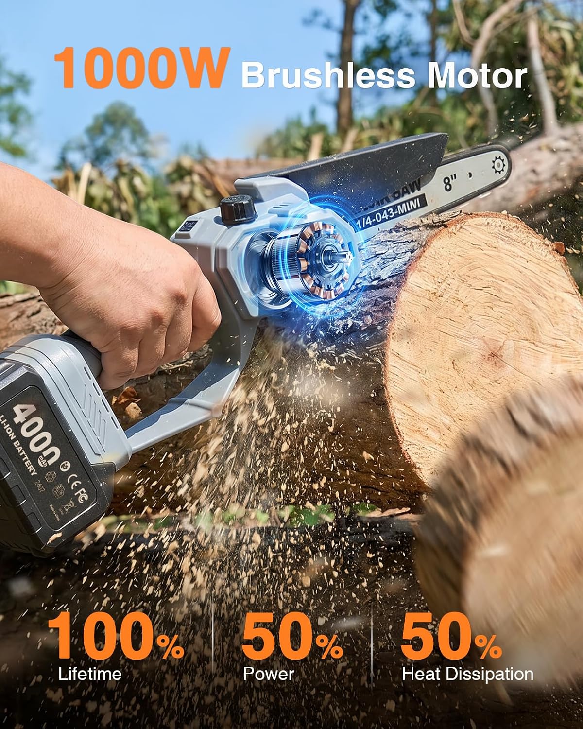Detalle 2 de TaskStar SC08 2-in-1 Pole Saw and Chainsaw, 8-Inch Bar, Brushless Motor