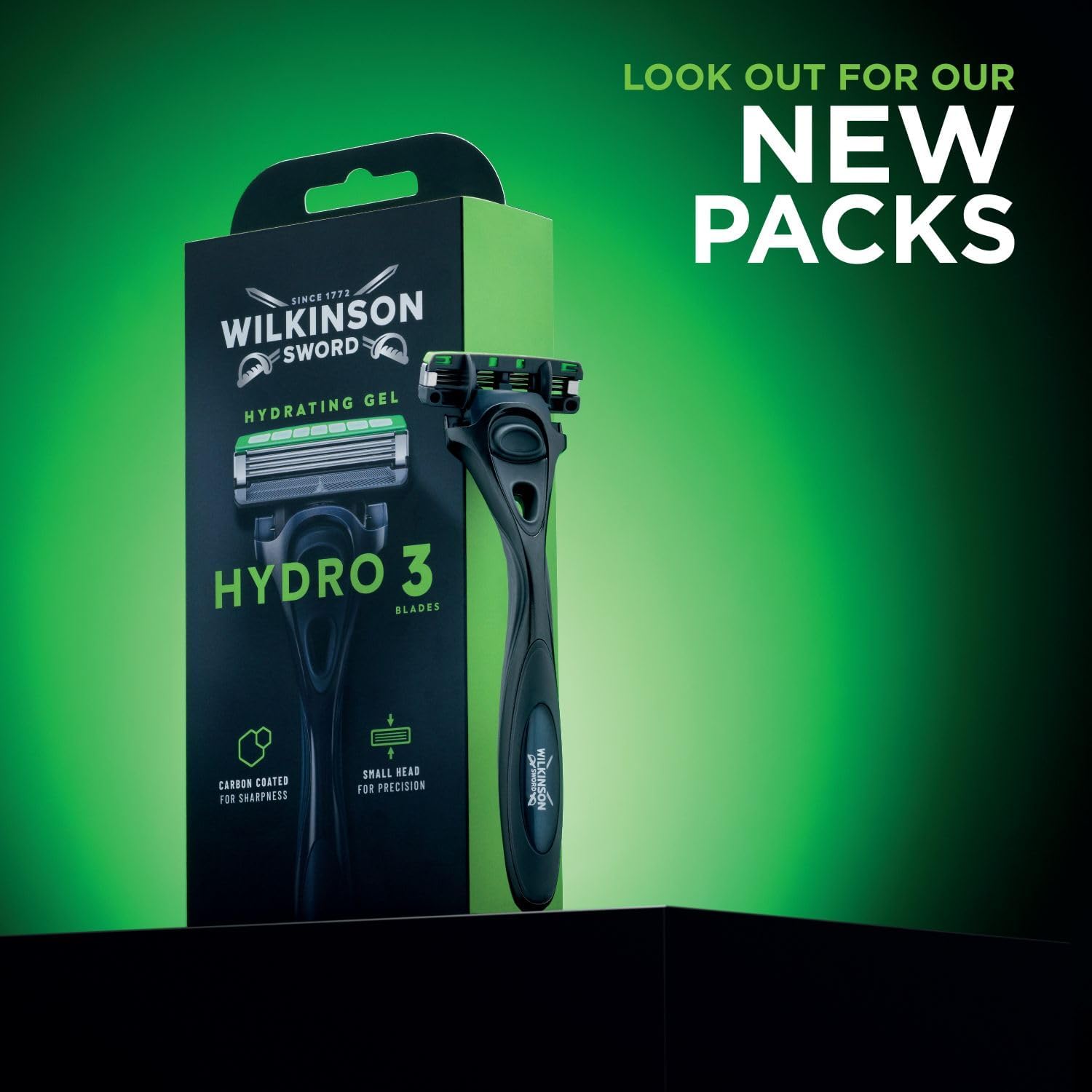 Detalle de Wilkinson Sword Hydro 3 Razor for Men with Carbon-Coated Blades, Hydrating Gel & Skin Guards – 5 Refills