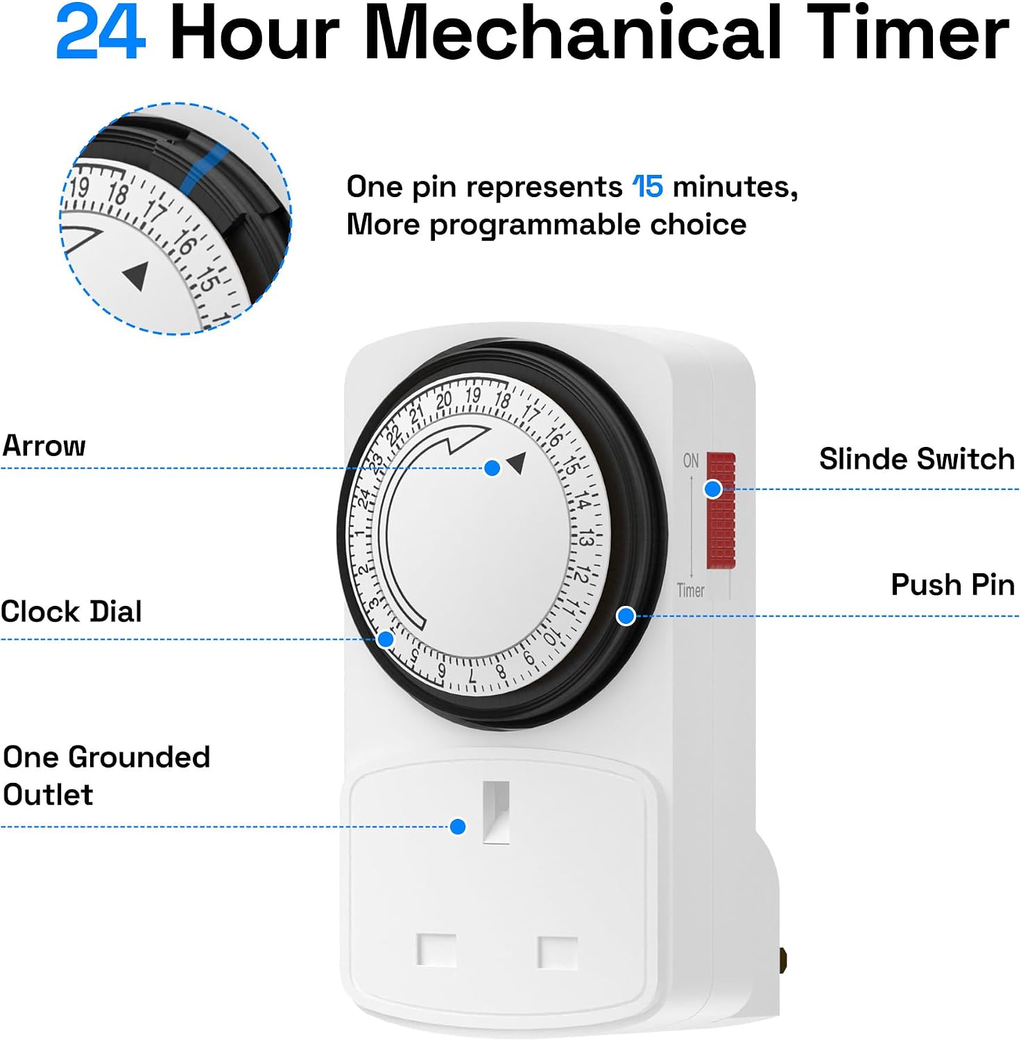 Thumbnail 2 de HBN Plug Timer Socket UK 2 Pack 15min