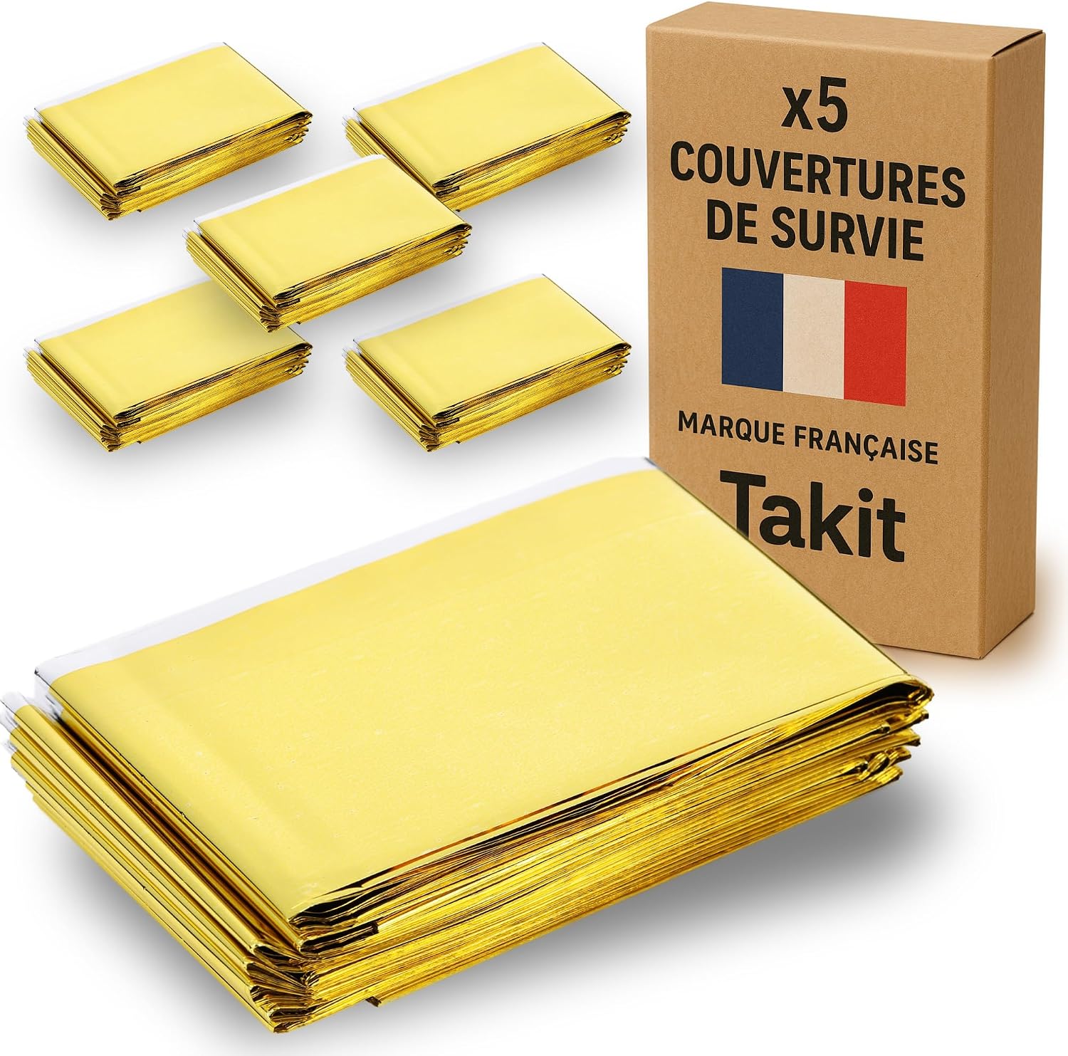 Detalle de Takit Couverture de Survie 5x – Extra Large 210 x 160 cm, Mylar Or Gris, Réutilisable et Imperméable