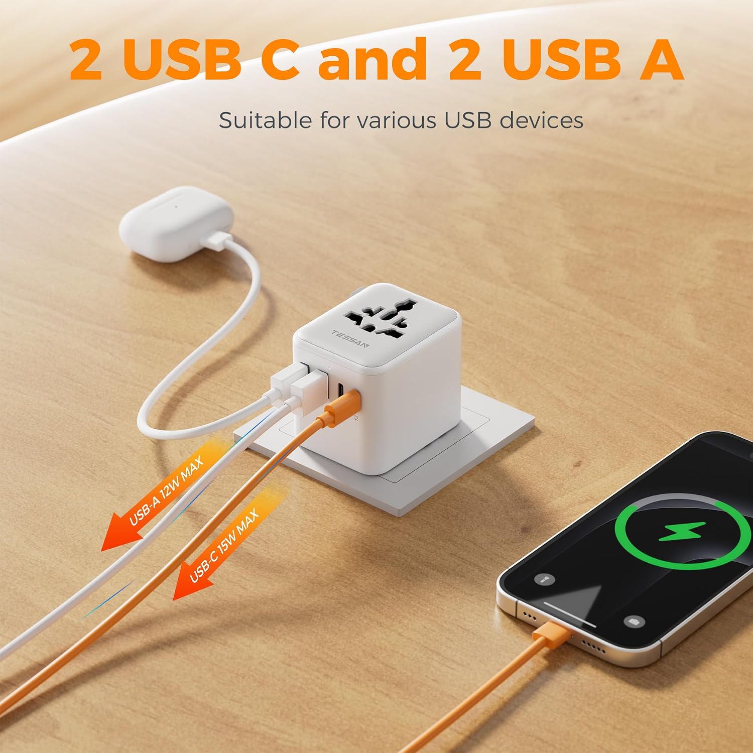 Thumbnail 4 de TESSAN Universal Travel Adapter with 4 Ports 🔌