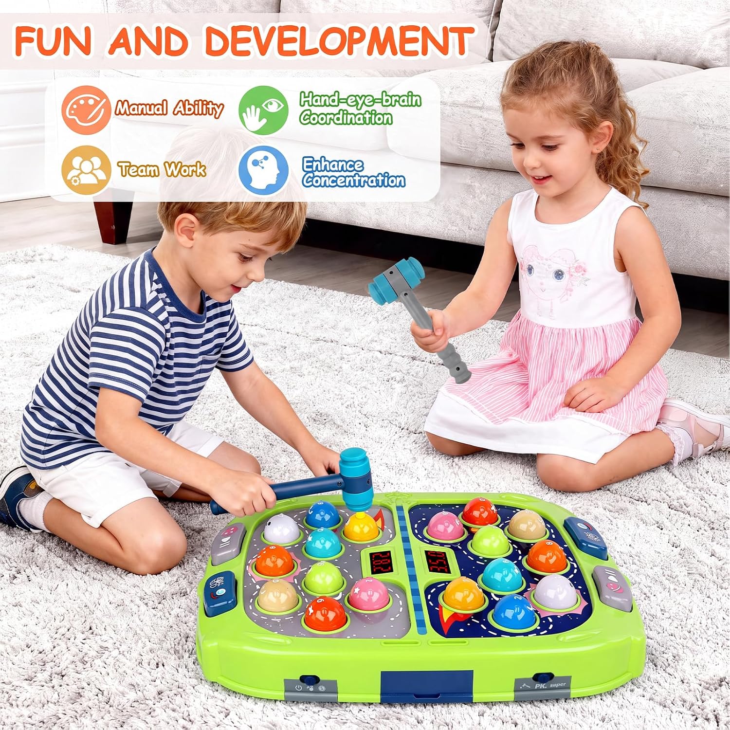Detalle de Whack Game Mole for Kids: Interactive 3-Mode Hammer Toy for Ages 3–8