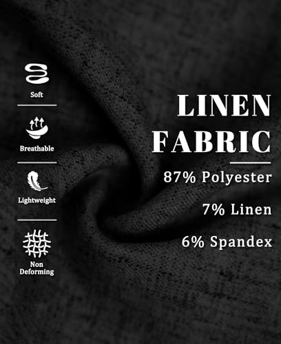 Detalle de FEDTOSING Mens Wide Leg Baggy Trousers: Pleated Loose Fit Linen-Style Trousers in Black