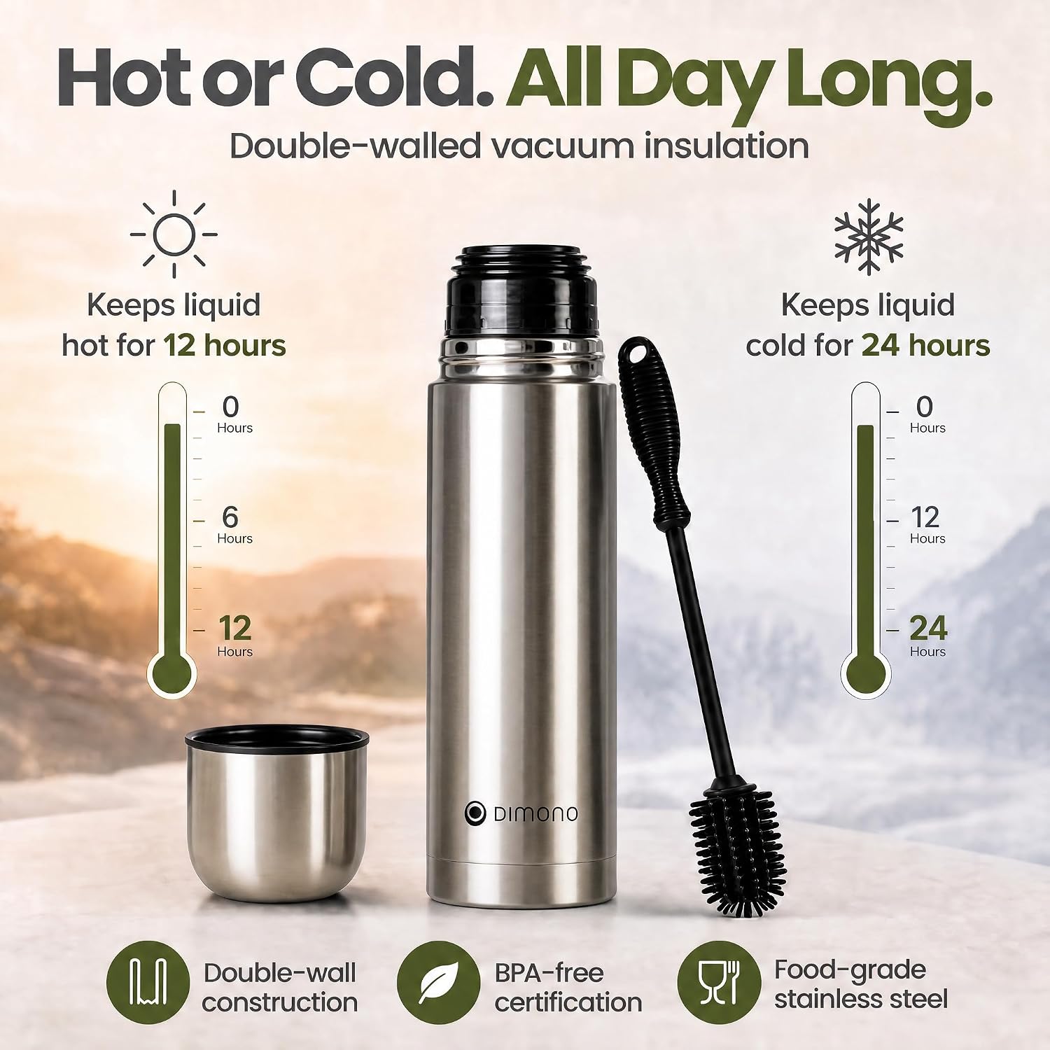 Thumbnail 1 de Dimono 500 ml Vacuum Flask with Mug, Double-Wall Stainless Steel