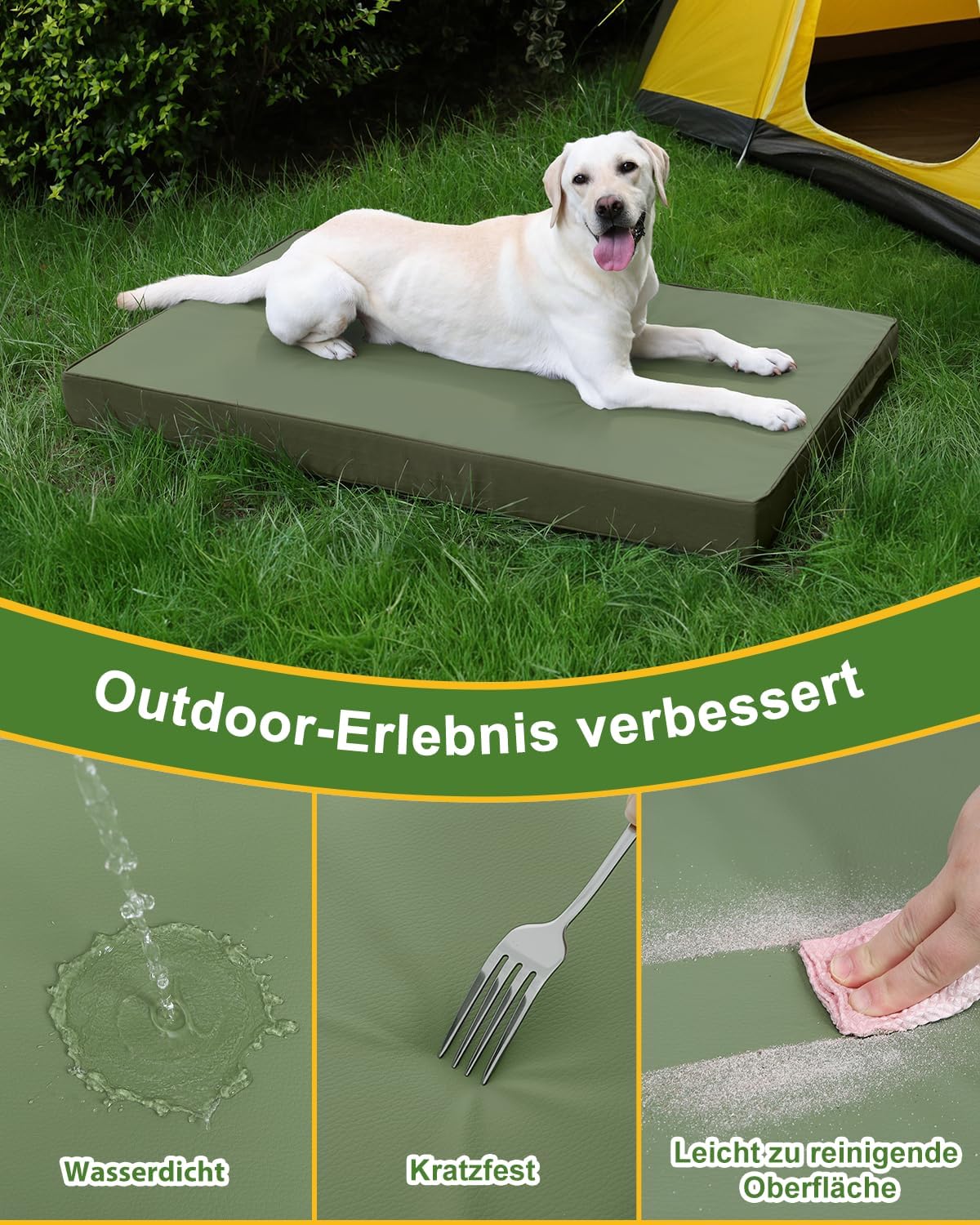 Thumbnail 1 de Favodormir Orthopädisches Hundebett für große Hunde (104 x 68 cm) mit abnehmbarem, wasserabweisendem Kunstlederbezug – grün