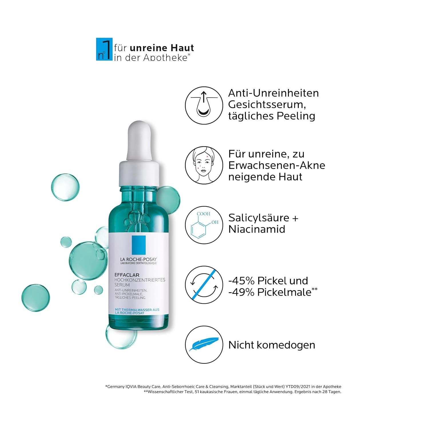 Detalle de La Roche-Posay Effaclar hochkonzentriertes Serum mit Niacinamid & Salicylsäure, peelende Wirkung (30 ml)