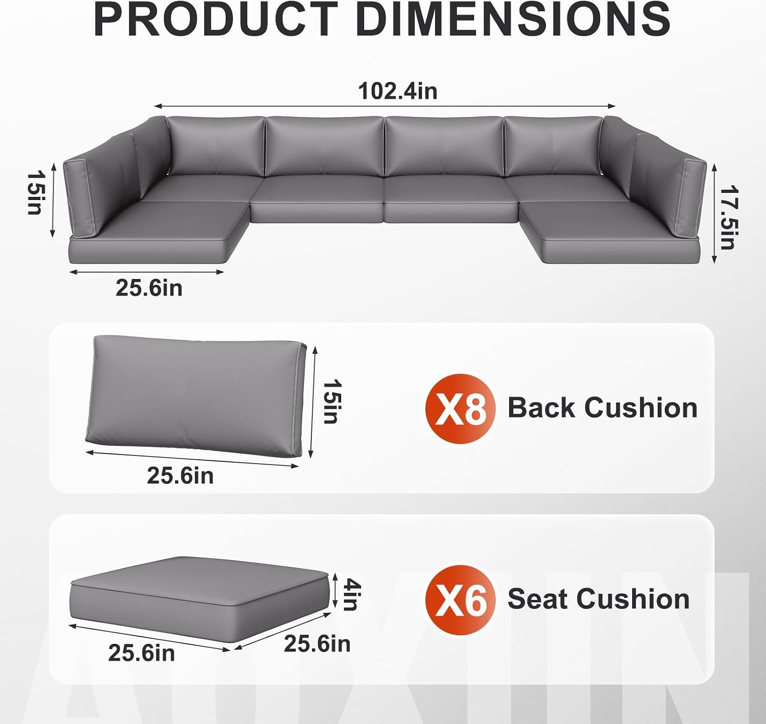 Detalle de Aoxun Patio Cushion Set 14-Piece
