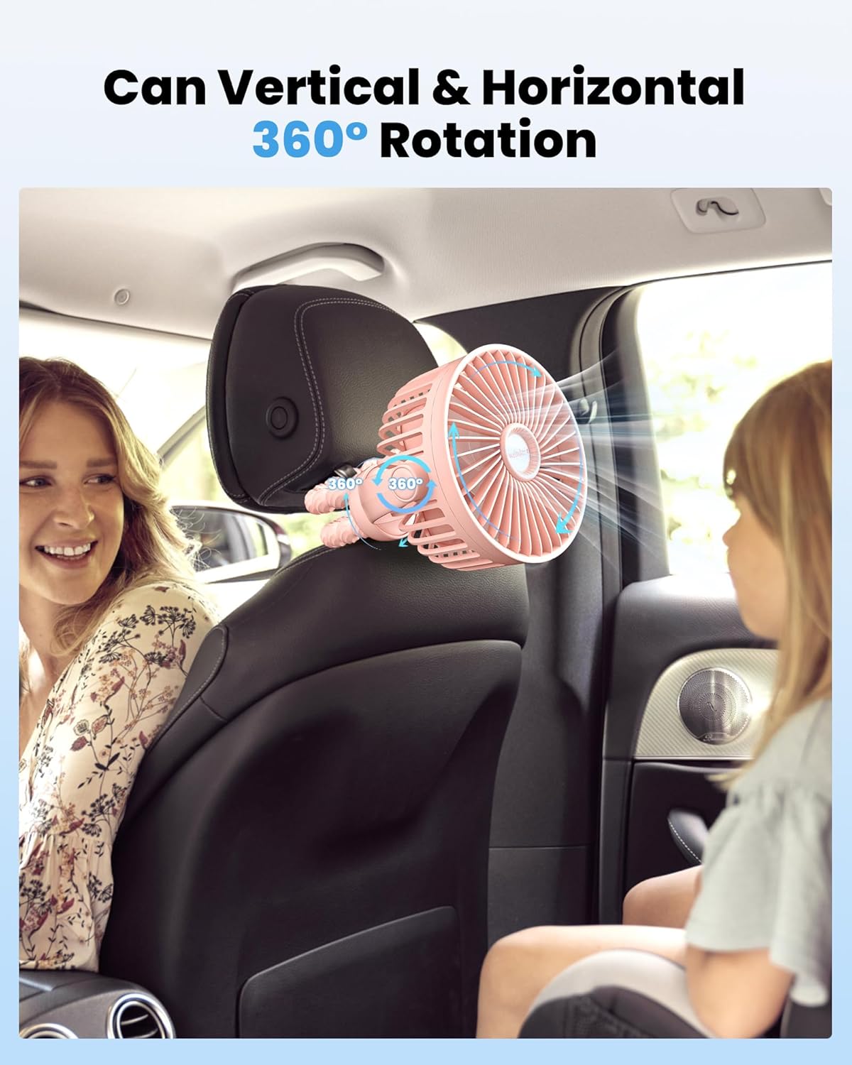 Detalle de Portable Pram Fan with 360° Rotation and 2000mAh Battery — Clip-On Stroller Fan