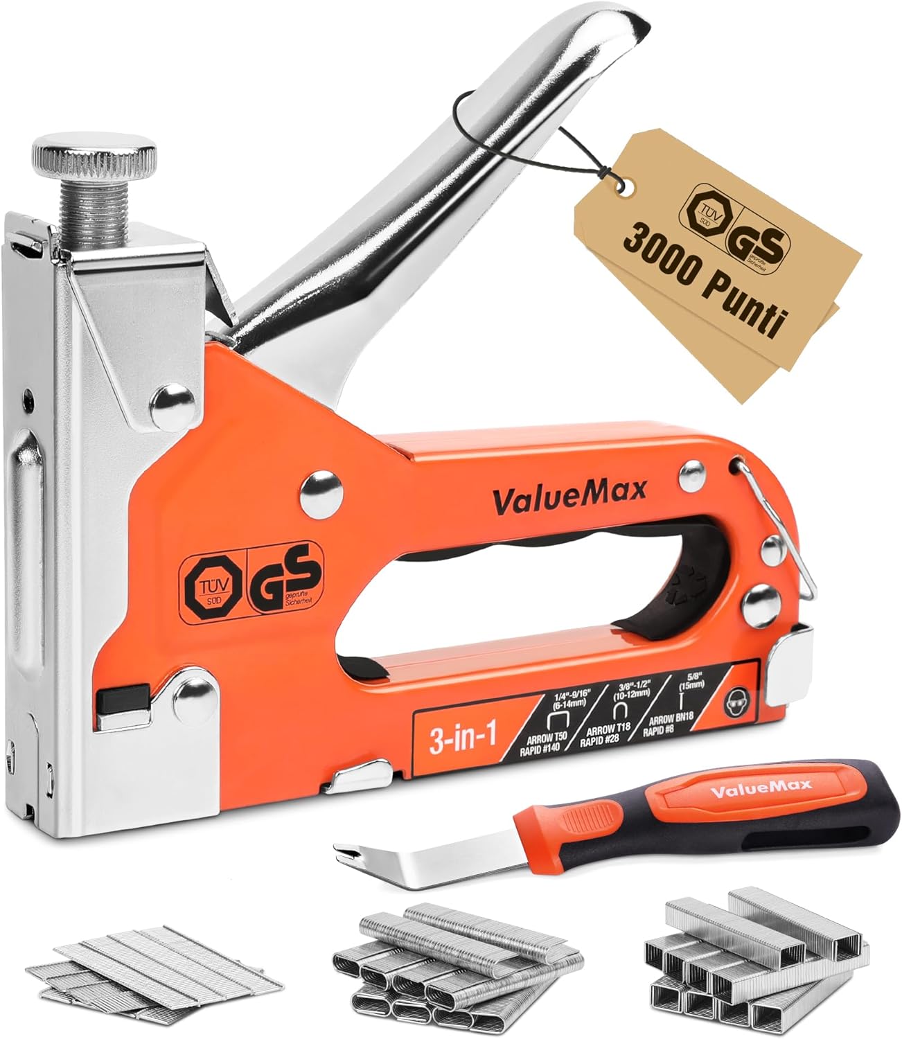 ValueMax Spillatrice manuale multifunzione 3 in 1 con 3.000 graffette