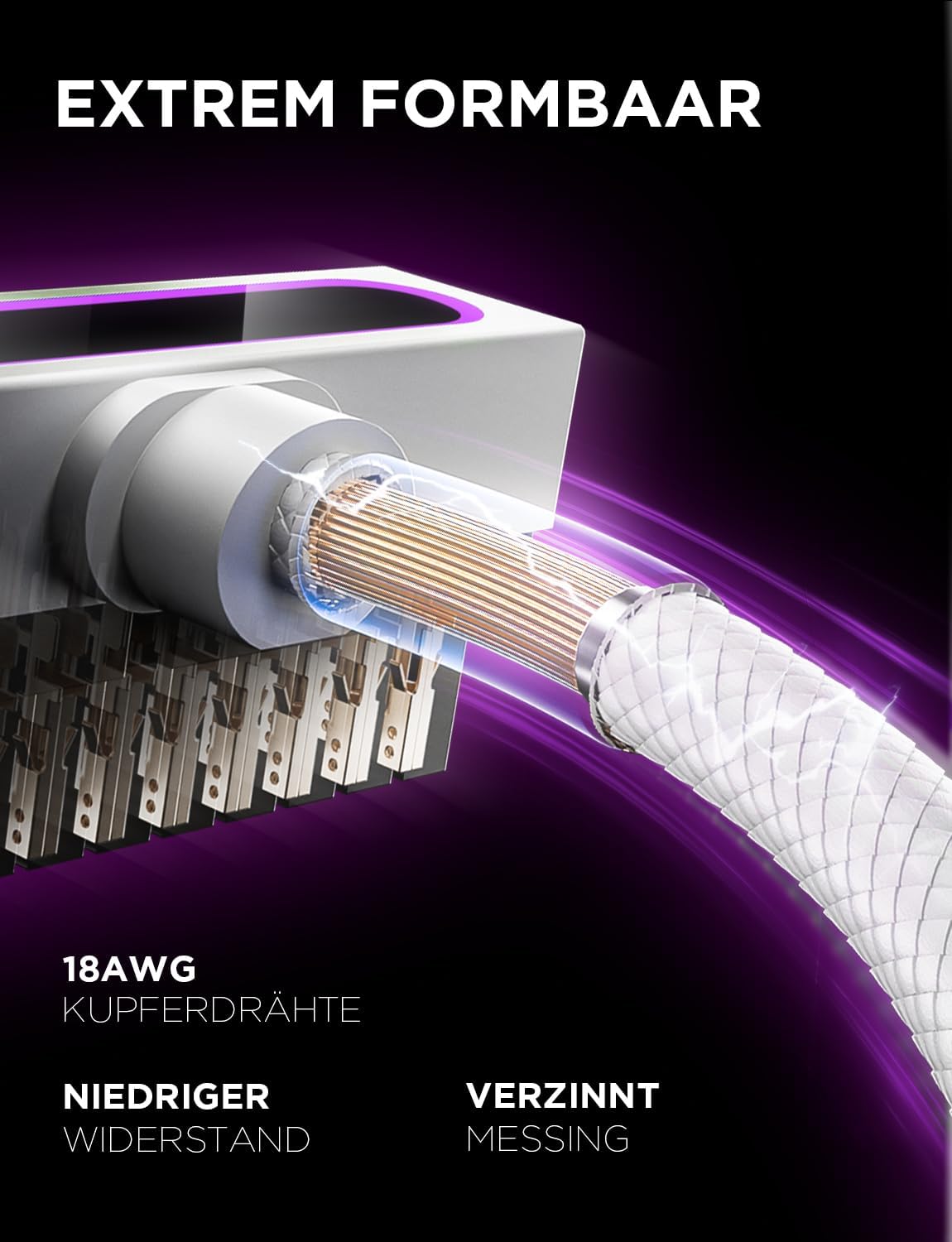 Detalle 2 de AsiaHorse Hydrus 24Pin PSU Kabelverlängerung – 24-Pin ATX Sleeve-Extension (18AWG) mit ARGB-5V 3-Pin Sync
