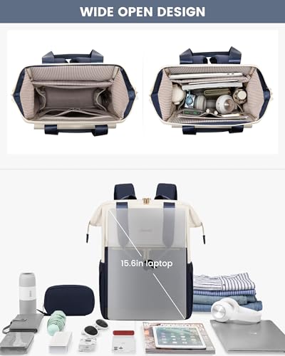 Thumbnail 5 de LOVEVOOK Mochila para portátil de mujer, 14 bolsillos, beige y azul oscuro