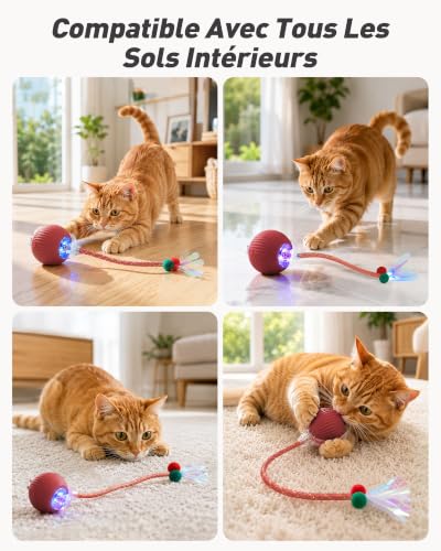 Thumbnail 7 de RZPTL balle interactive pour chat rouge avec queue, 3 modes et recharge USB-C