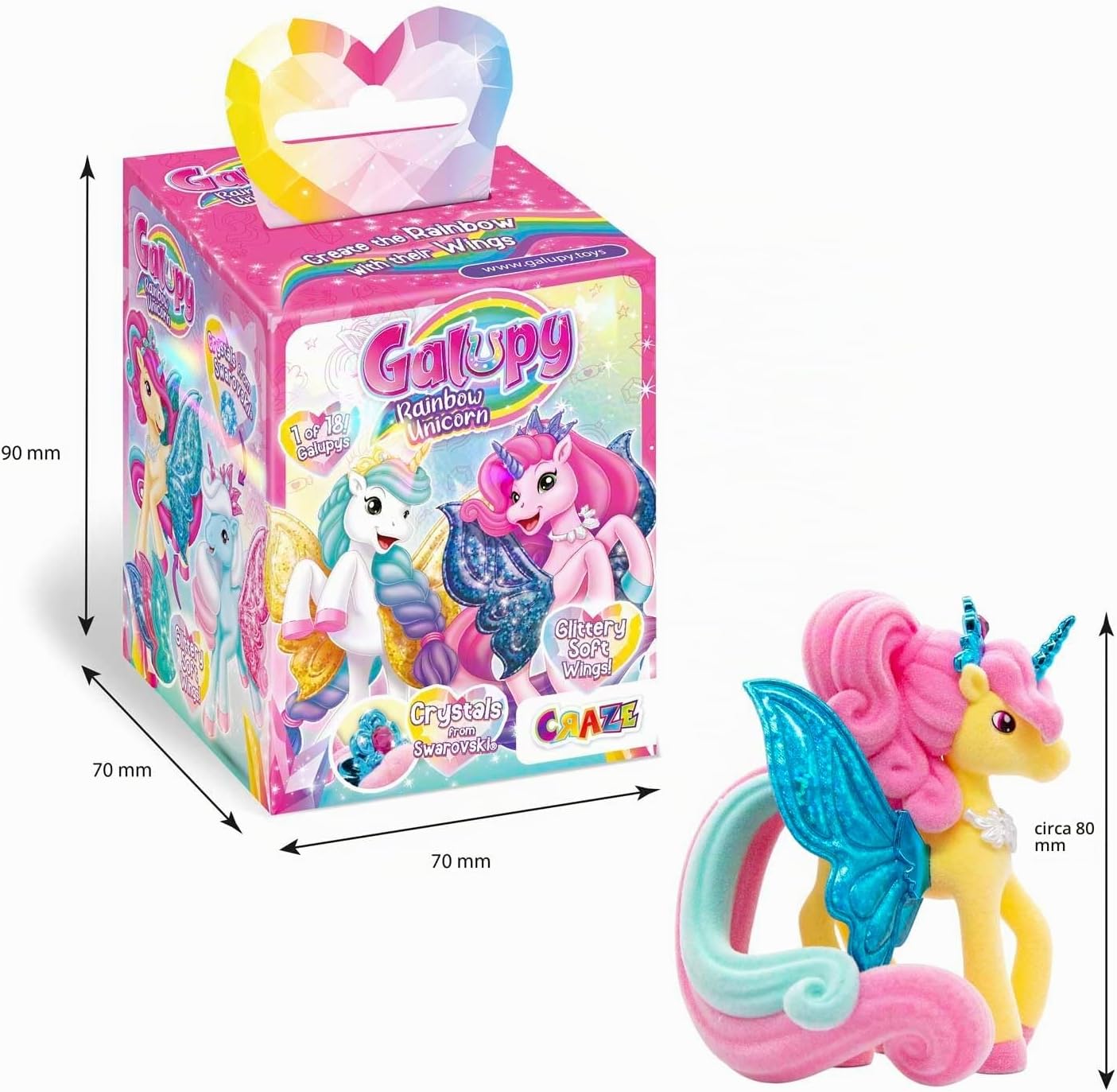 Thumbnail 6 de Galupy Rainbow Unicorn 6-pack: statuette da collezione unicorni Arcobaleno con ali glitterate e cristallo Swarovski