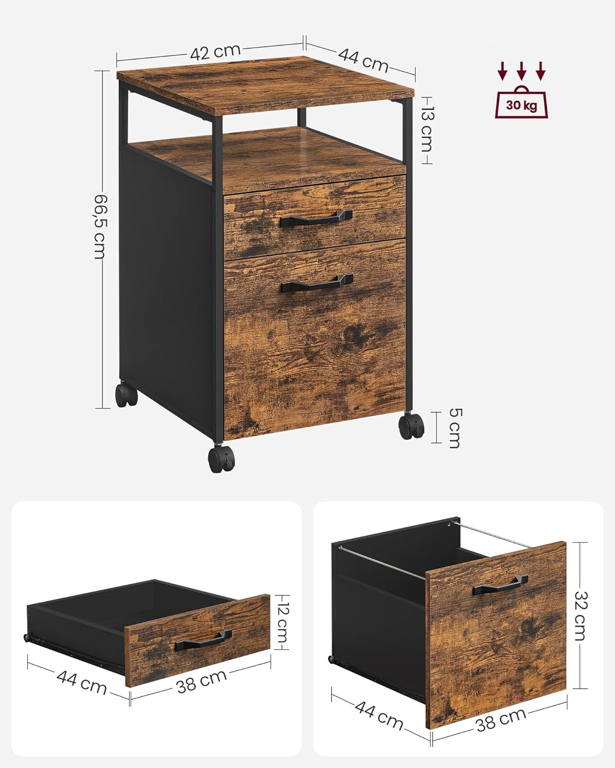Detalle de VASAGLE mobile file cabinet with 2 drawers
